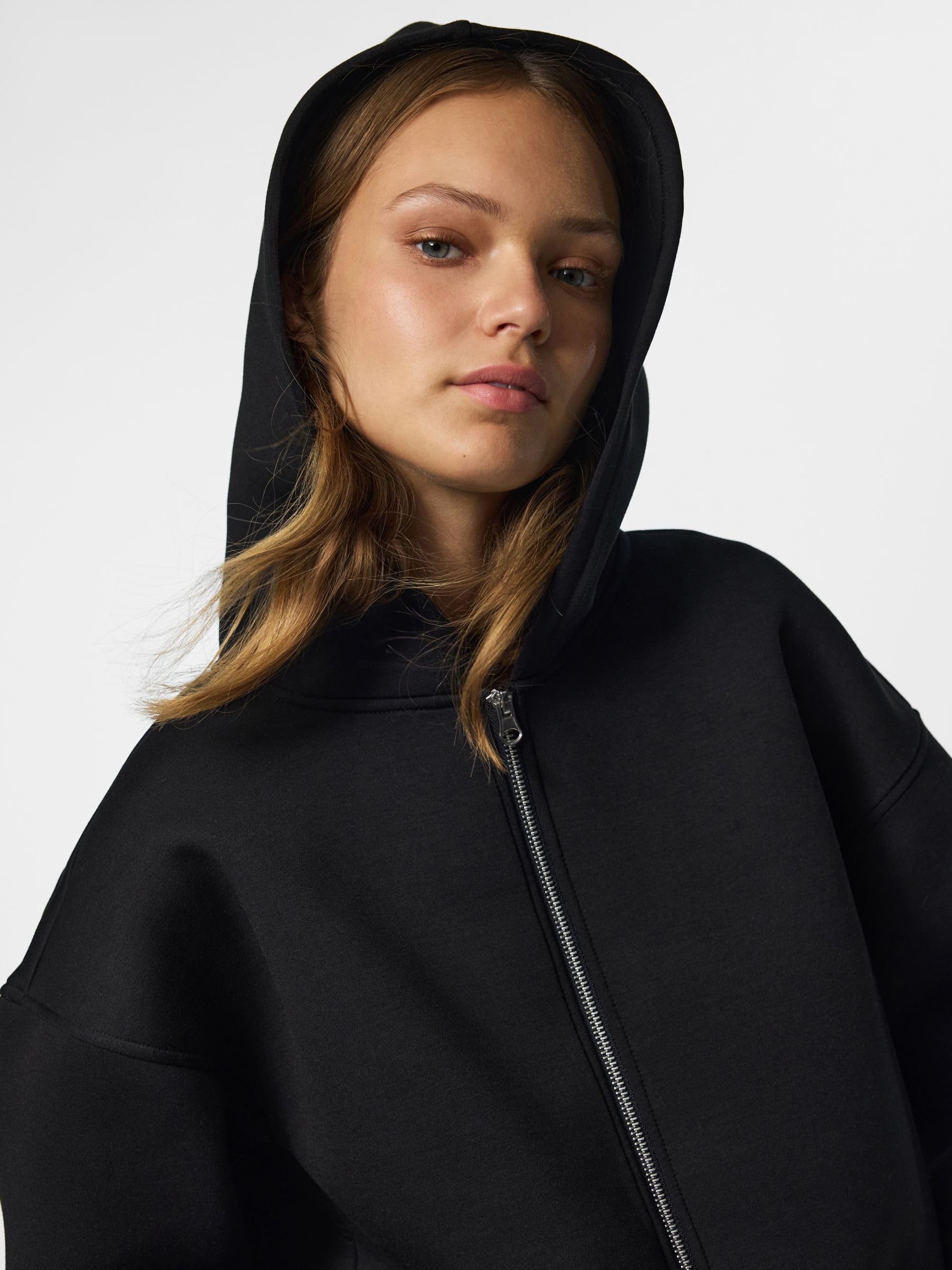 Pieces Pcbucuba felpa cappuccio donna nero zip uso quotidiano