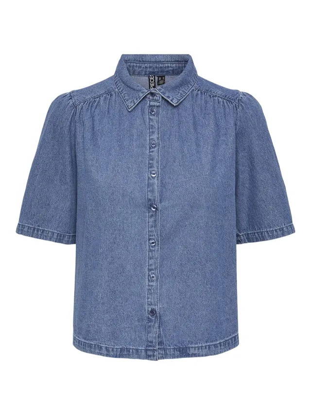 Pieces Pcmag camicia denim maniche corte taglia S