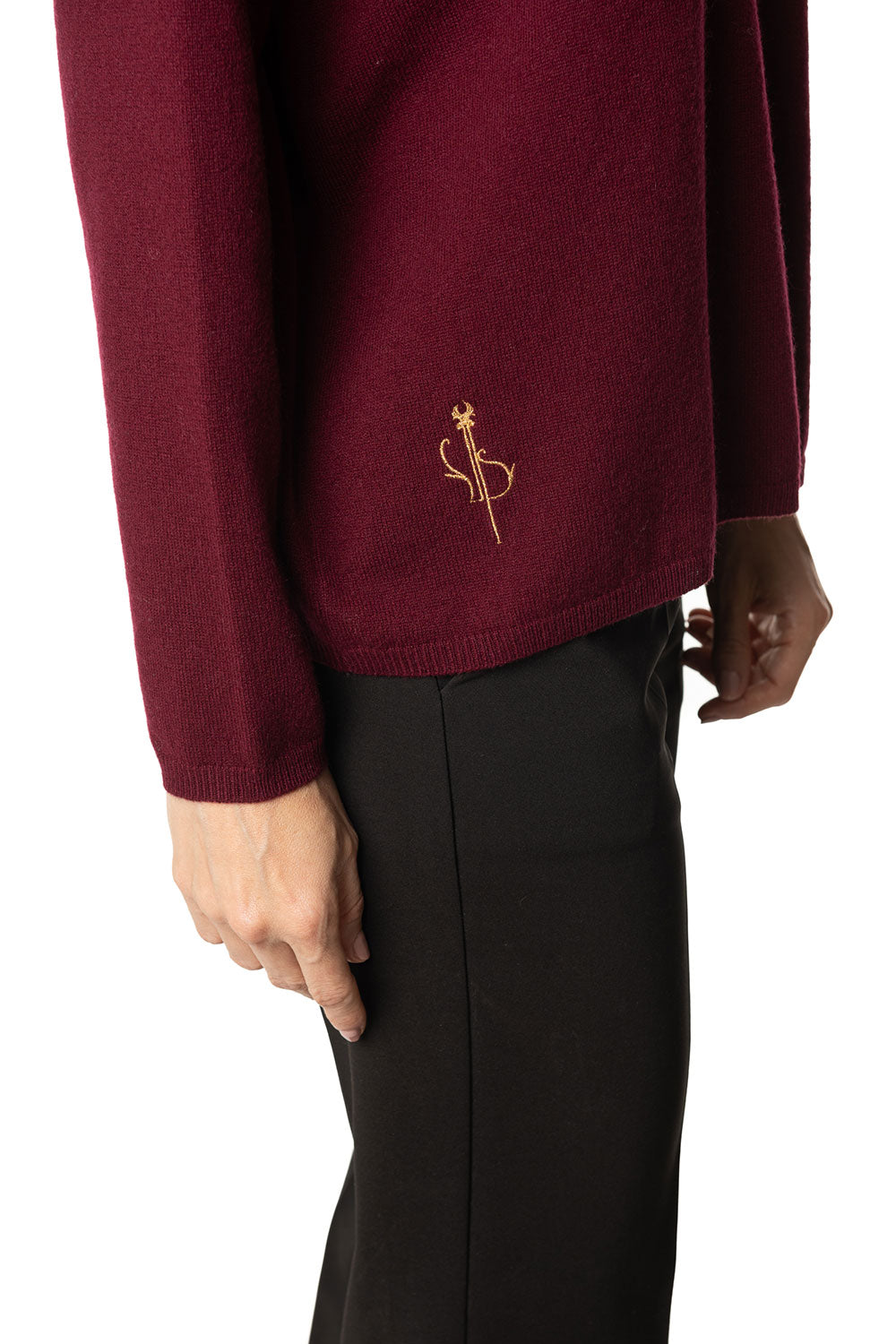 Vittoria Paci dolcevita bordeaux donna in cashmere intarsio