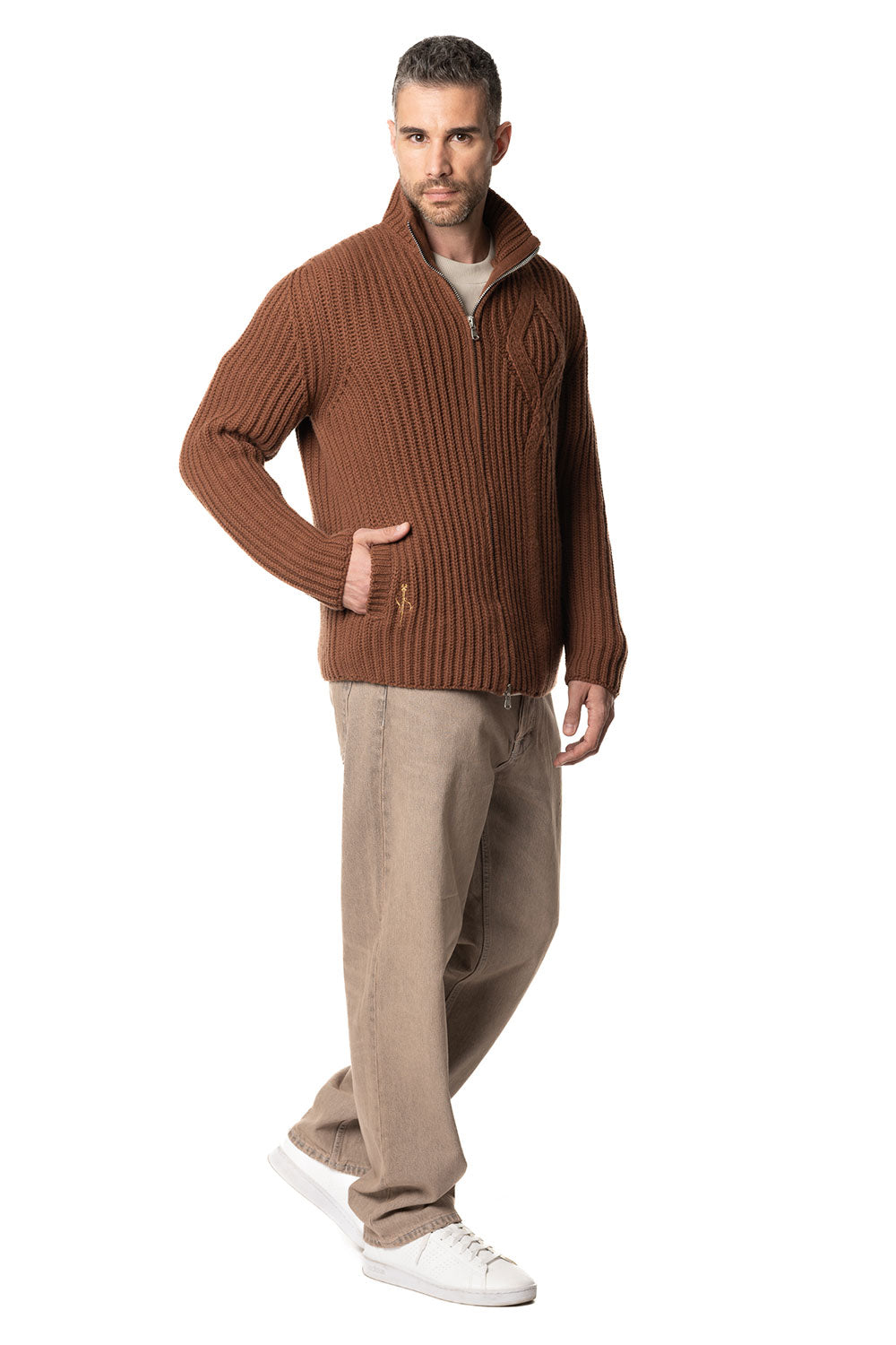 Vittoria Paci Blouson Zip Cashmere Marrone Uomo