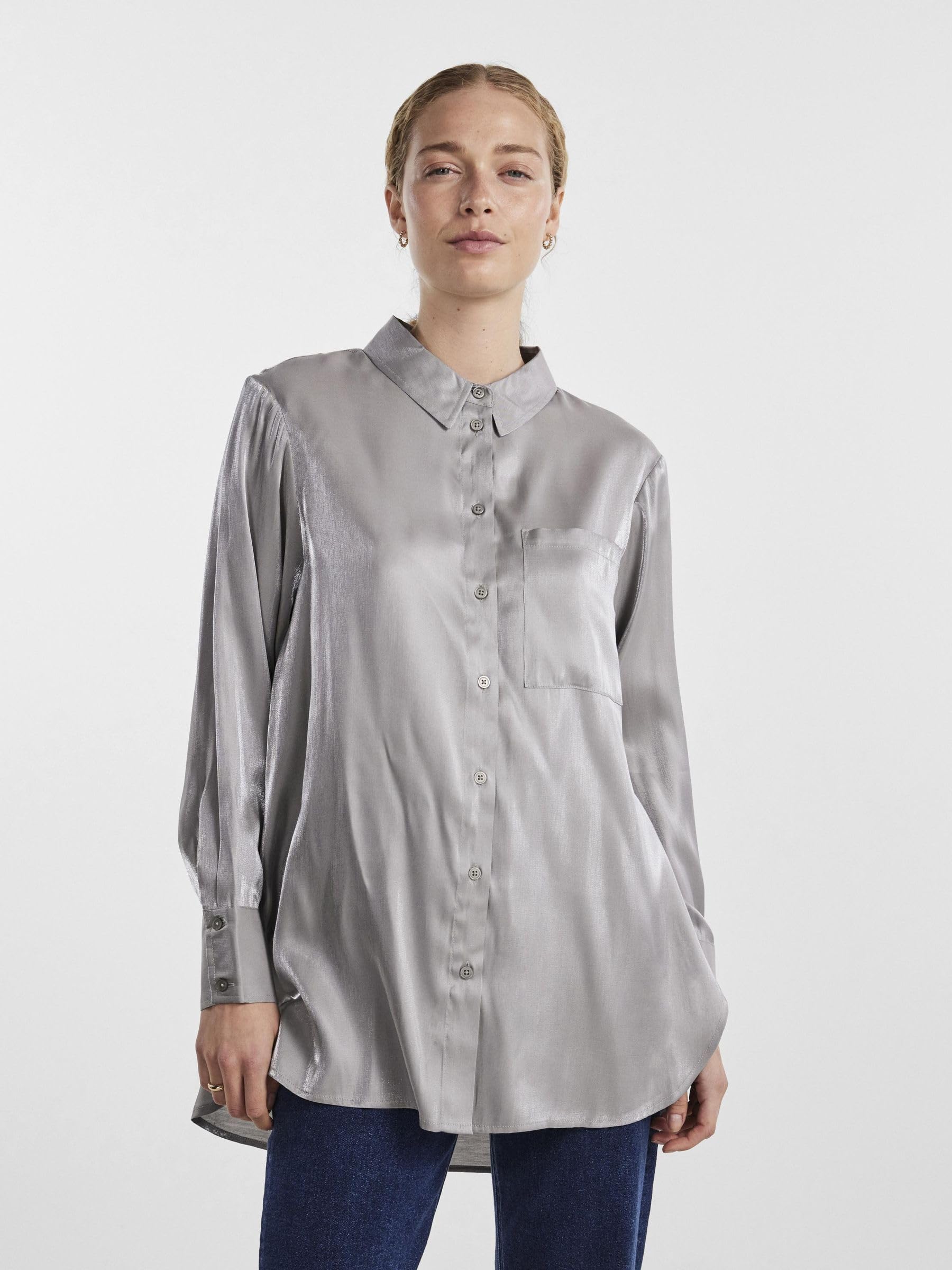 Pieces camicia cangiante argento tasca petto