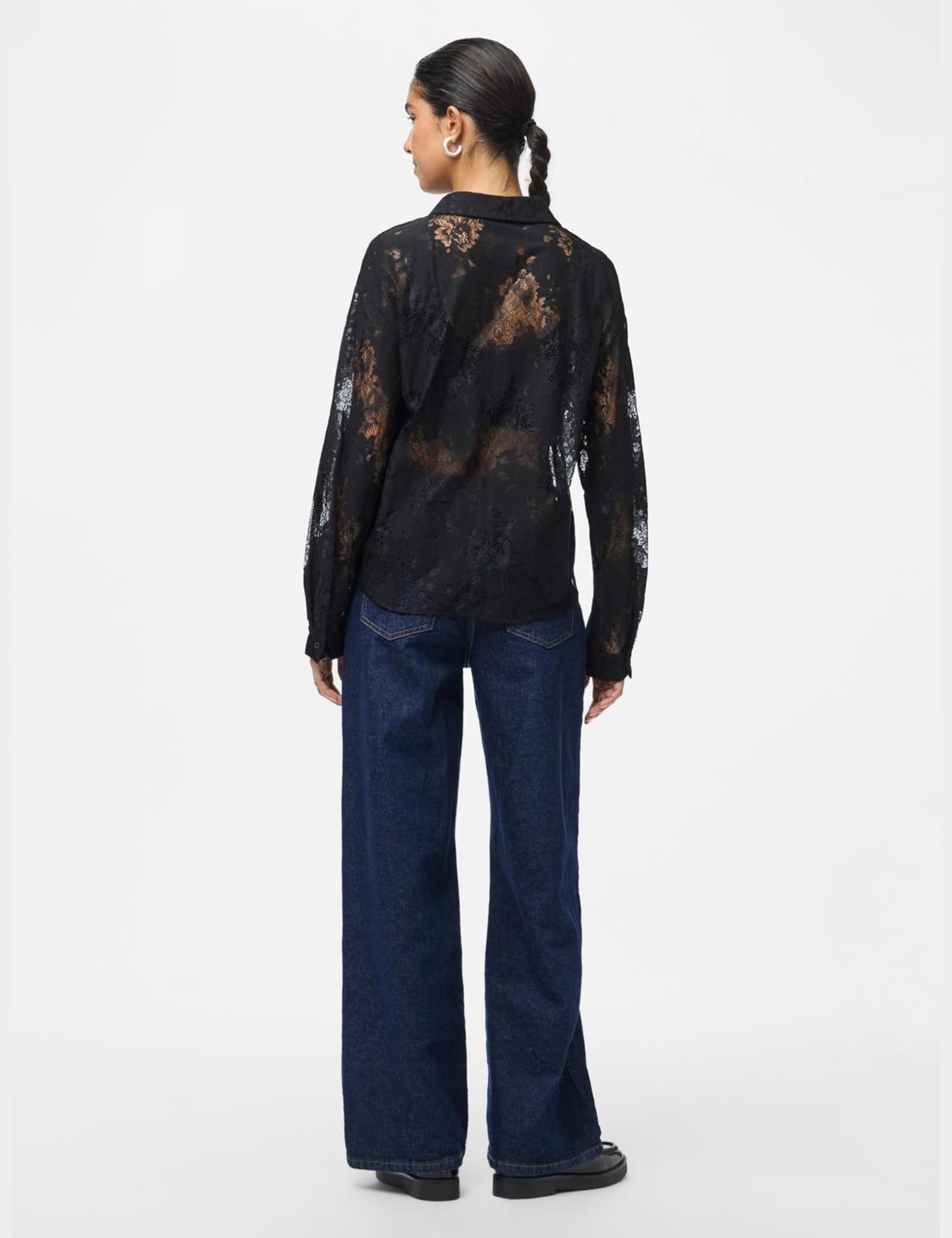 Pieces Pcnorinne camicia donna nera manica lunga