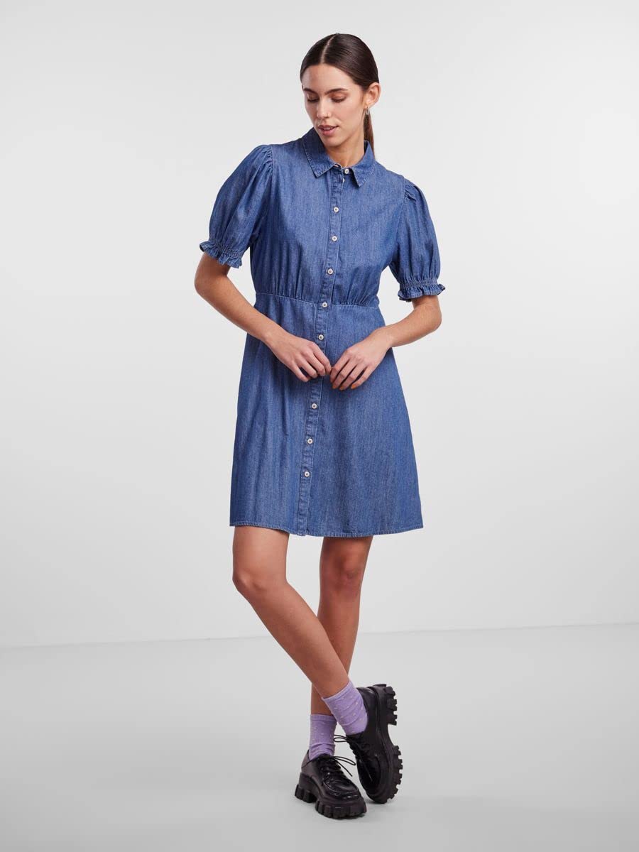 Pieces Pchope SS Shirt Dress vestito blu denim XS