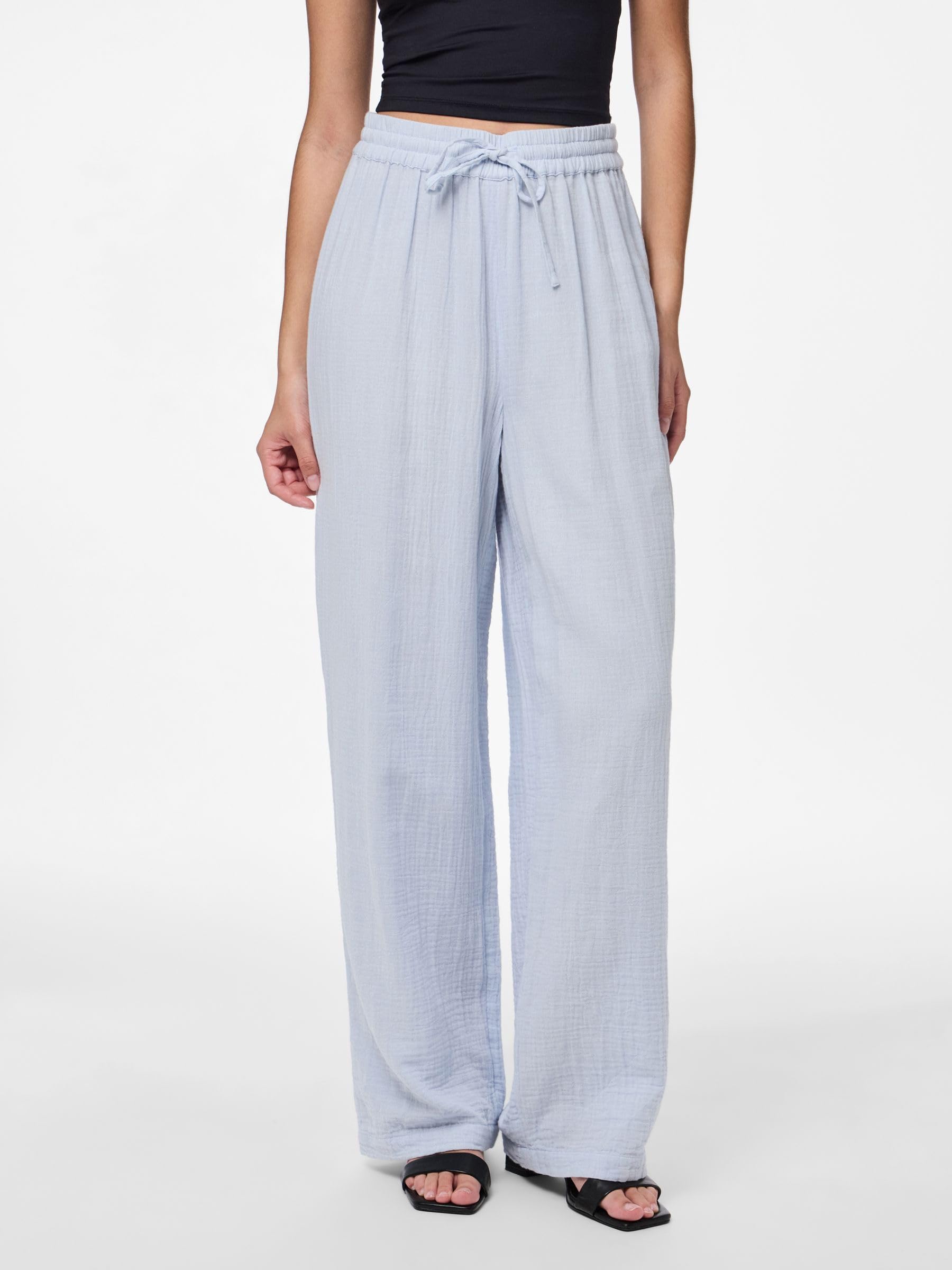 Pieces Pcsastina HW Wide Pants BC Pantaloni Donna Blu Cachemire