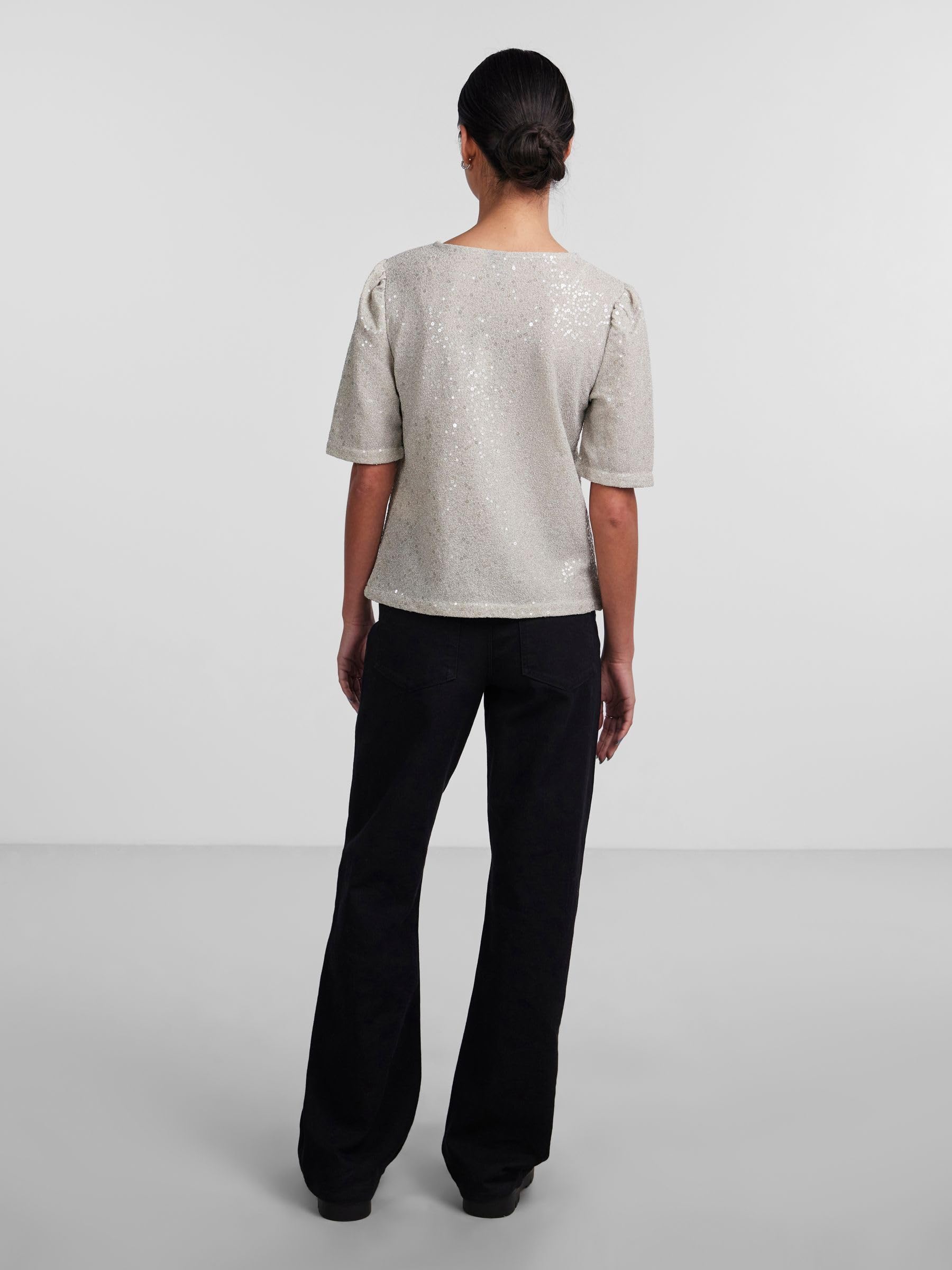 PIECES t-shirt donna argento taglia M girocollo