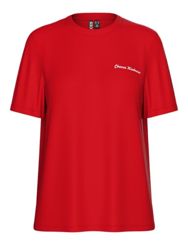 Pieces Pctaya T-Shirt Stampata M Goji Berry Cotone