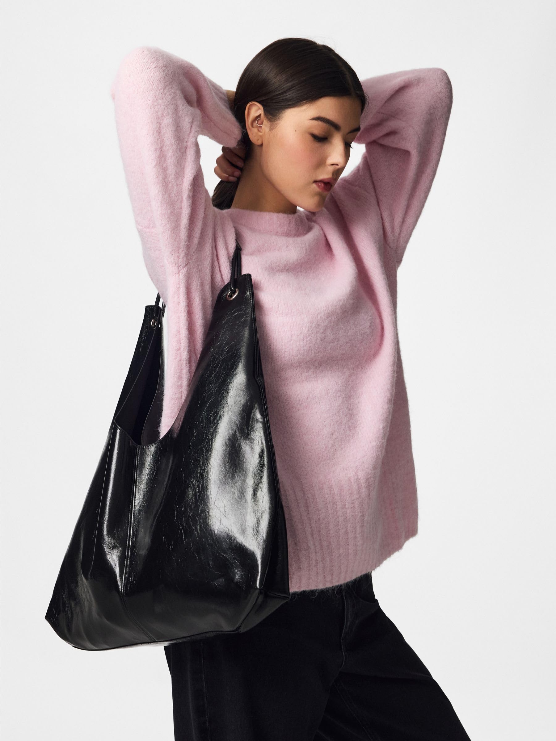 Pieces Pcanestasia Patent Shopper borsa nera