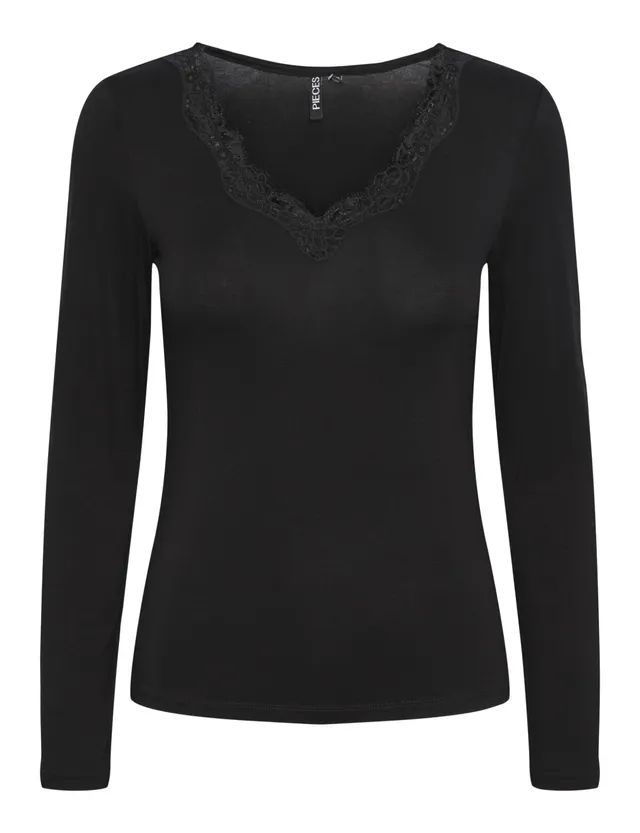 Pieces Pcbarbera LS Lace Top Noos BC maglia pizzo