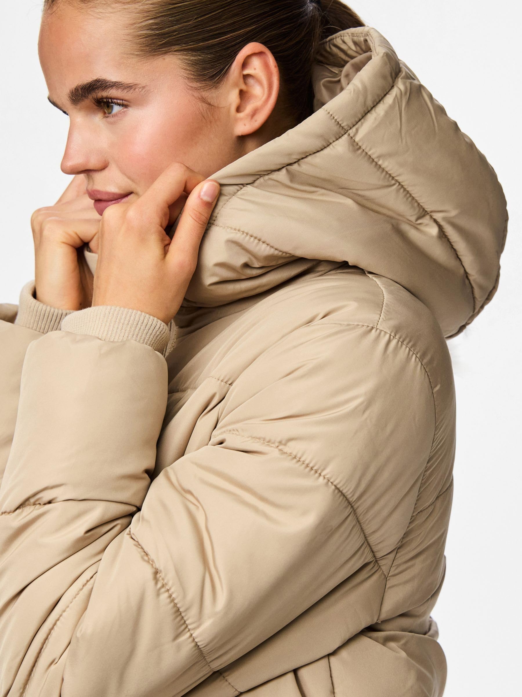 Pieces Pcbee New Long Puffer Jacket Bc piumino XS visone argenteo