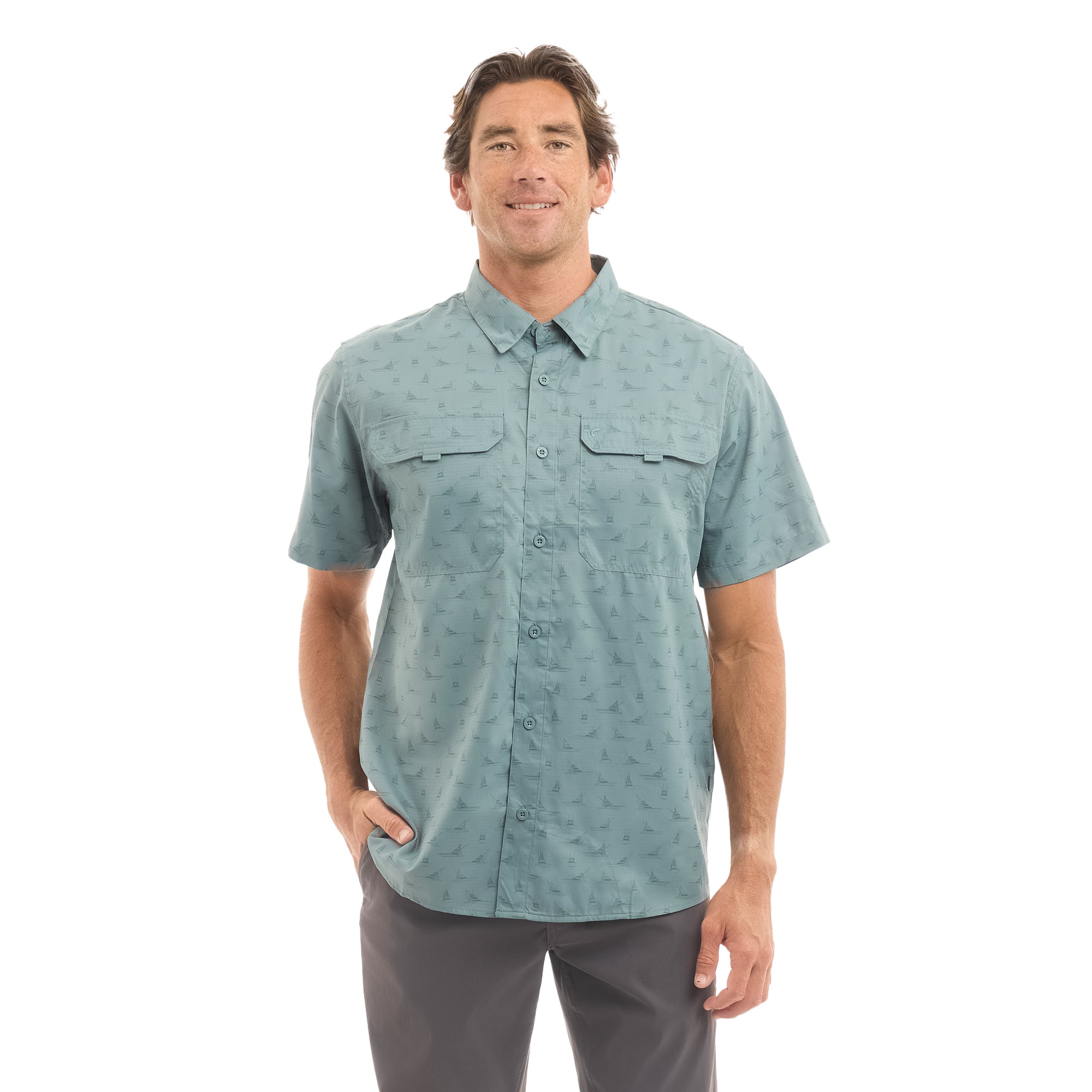 Pelagic Keys Tiny Boats camicia blu UPF 50+