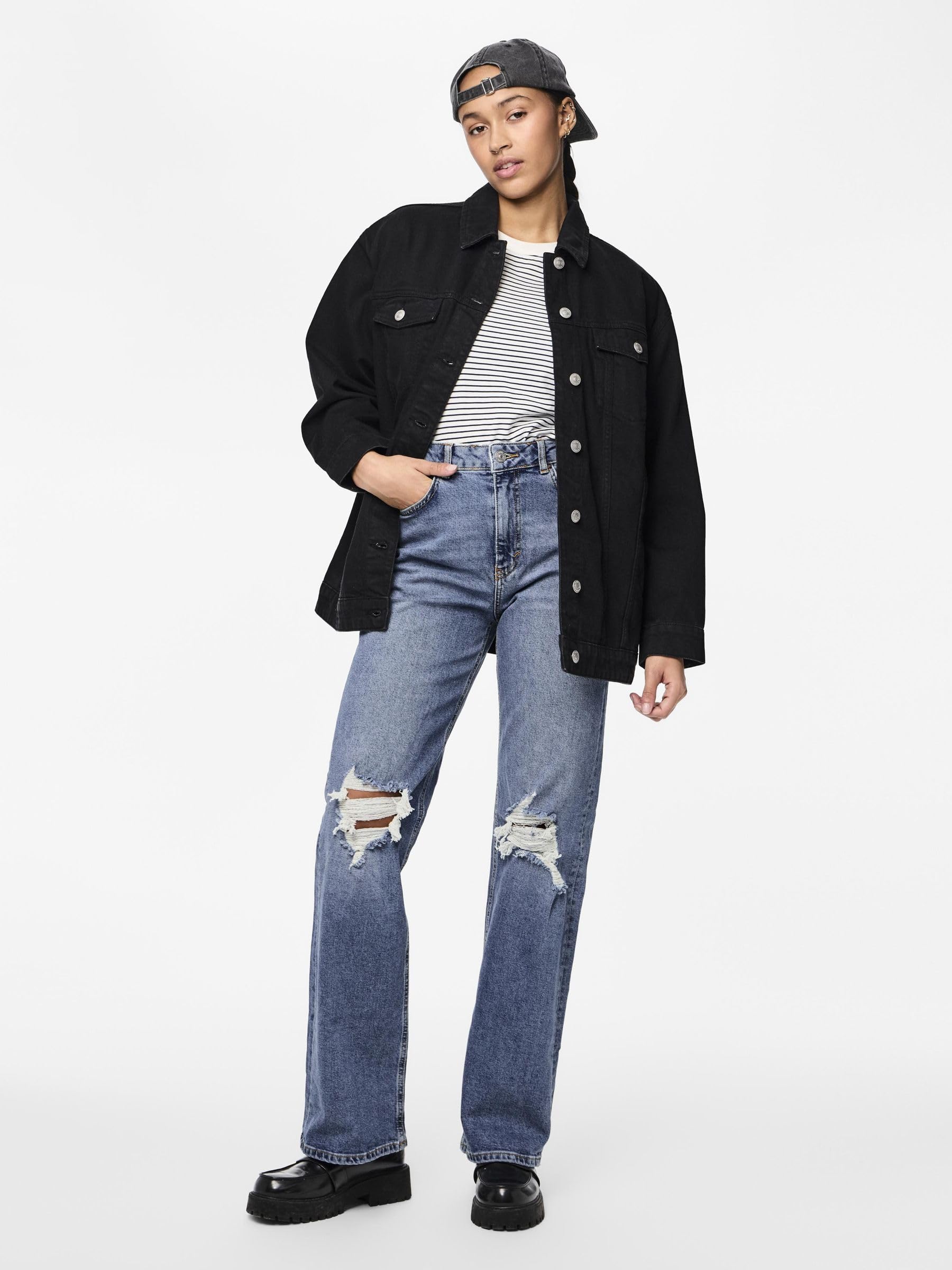 Pieces Pcholly HW Wide JNS MB Destroy Noos BC jeans 27W/30L blu