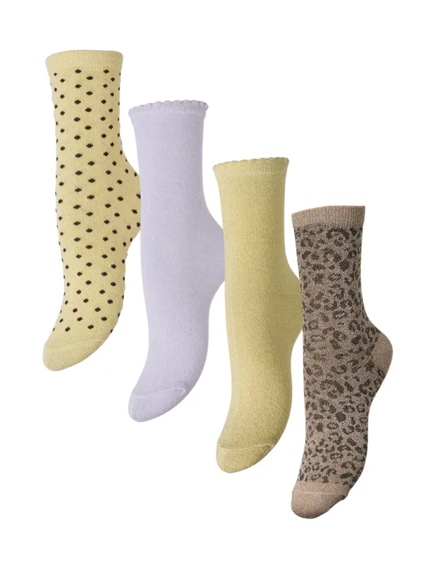 Pieces Pcsebby Glitter Long calze donna 4 paia mix lilla