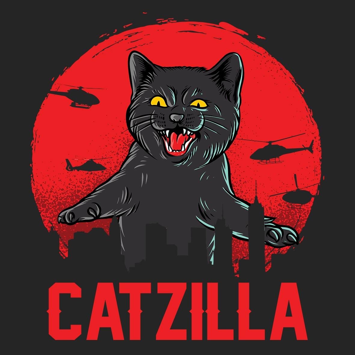Cats Catzilla t-shirt cotone unisex stampa gatti