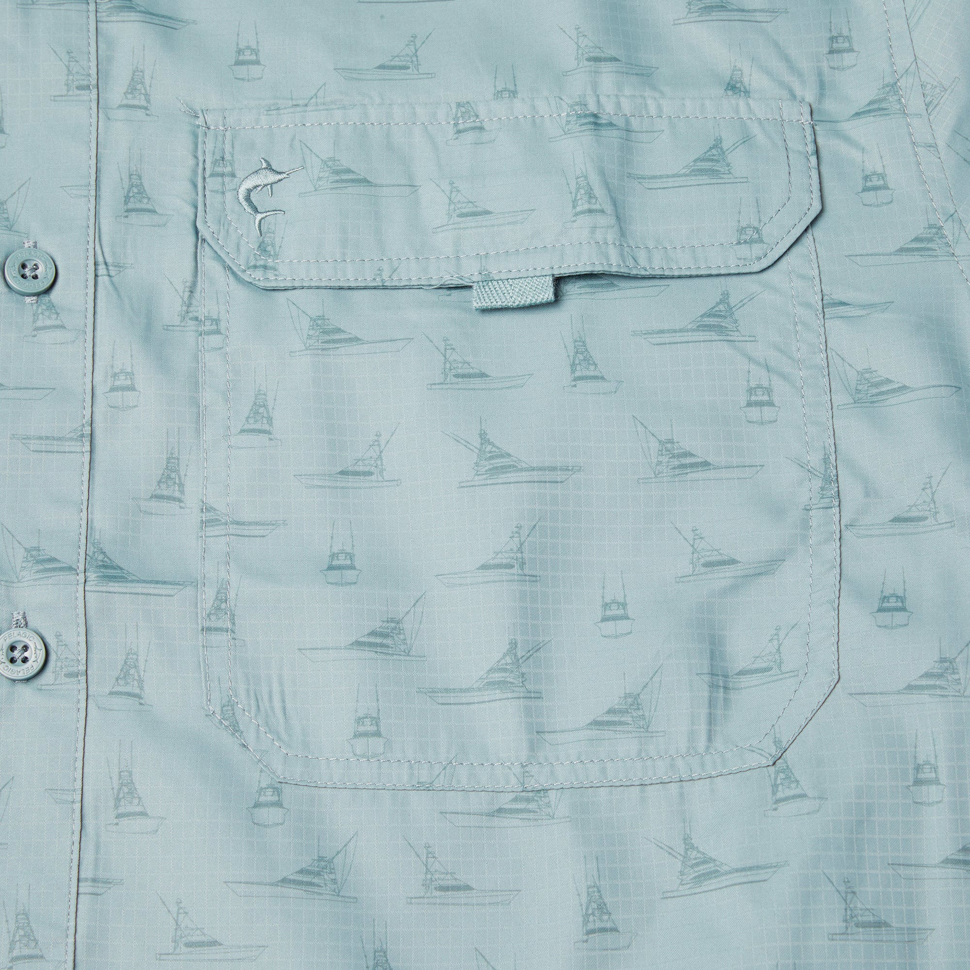 Pelagic Keys Tiny Boats camicia blu UPF 50+