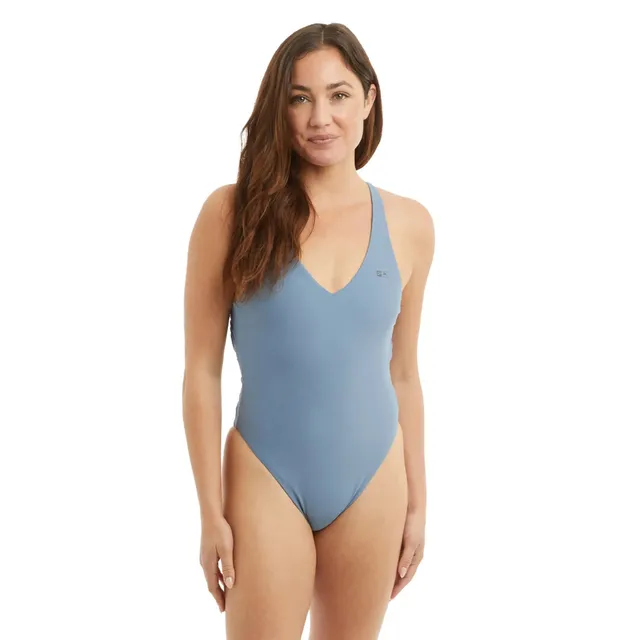 Pelagic Naples Reversible costume intero petrolio tinta unita schiena incrociata