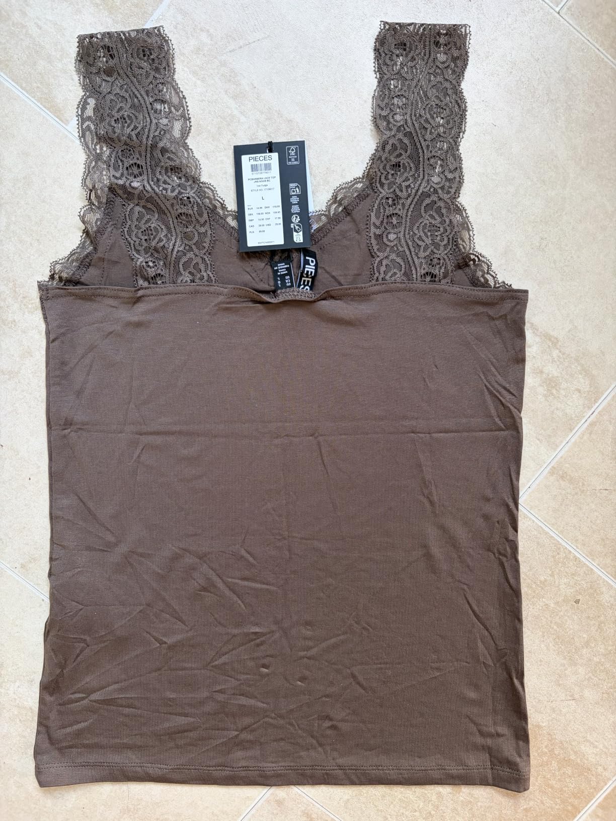 Pieces Pcbarbera Lace top donna nero in pizzo