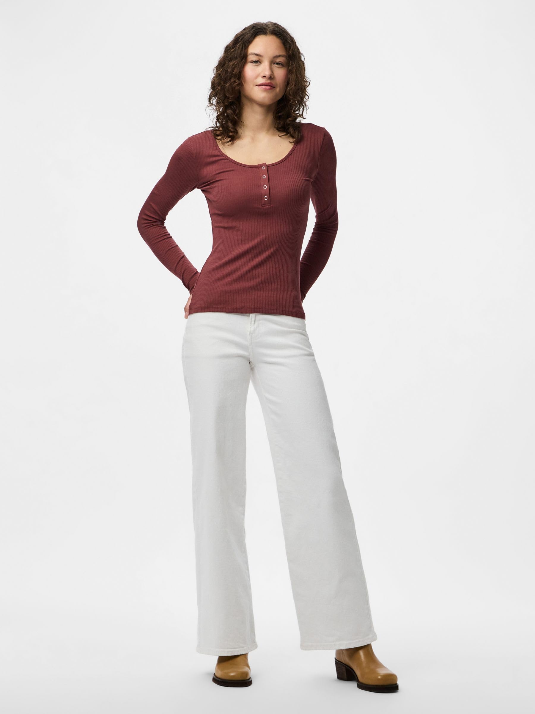 Pieces Pckitte LS Top Noos Maglietta Donna M Burro di Mela