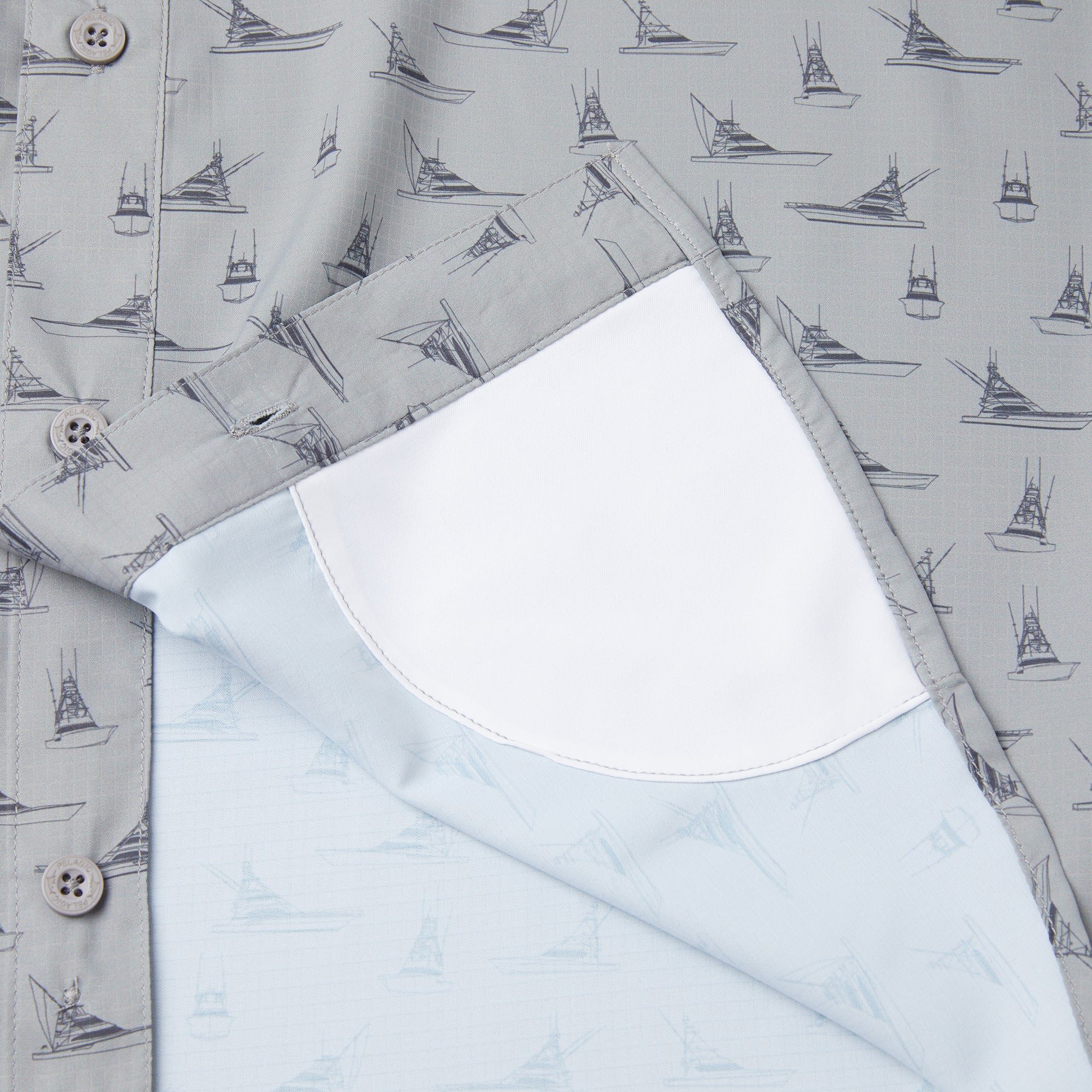 Pelagic Keys Tiny Boats camicia pesca uomo grigia UPF 50+