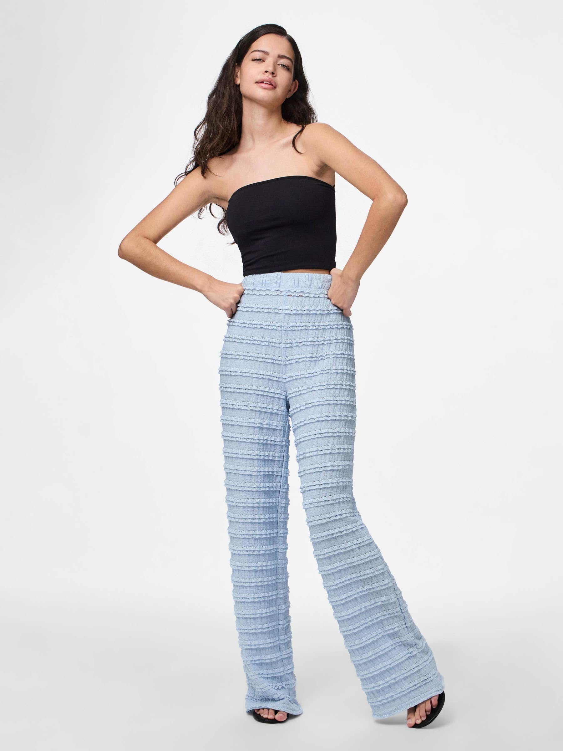 Pieces Pcanine MW Wide Pant pantaloni donna blu cachemire