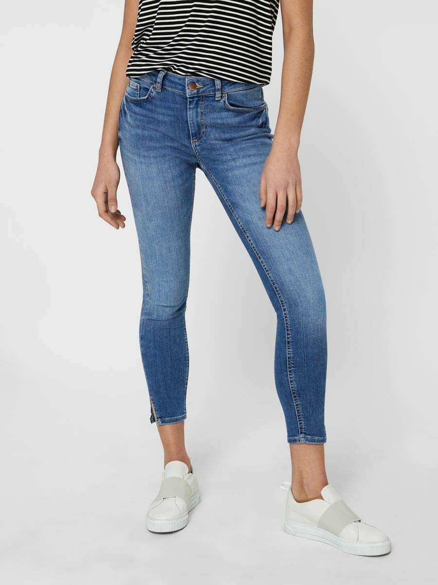 Pieces Pcdelly MW Crop Slit SK Mb207-ba Jeans Donna