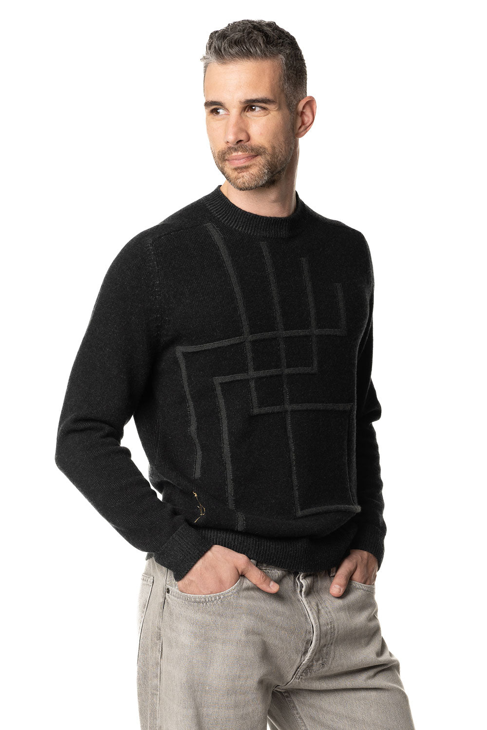 Vittoria Paci girocollo cashmere uomo grigio scuro coste