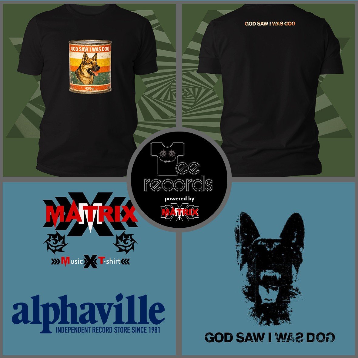 Matrix Music Store God Saw Dog T-shirt in cotone organico