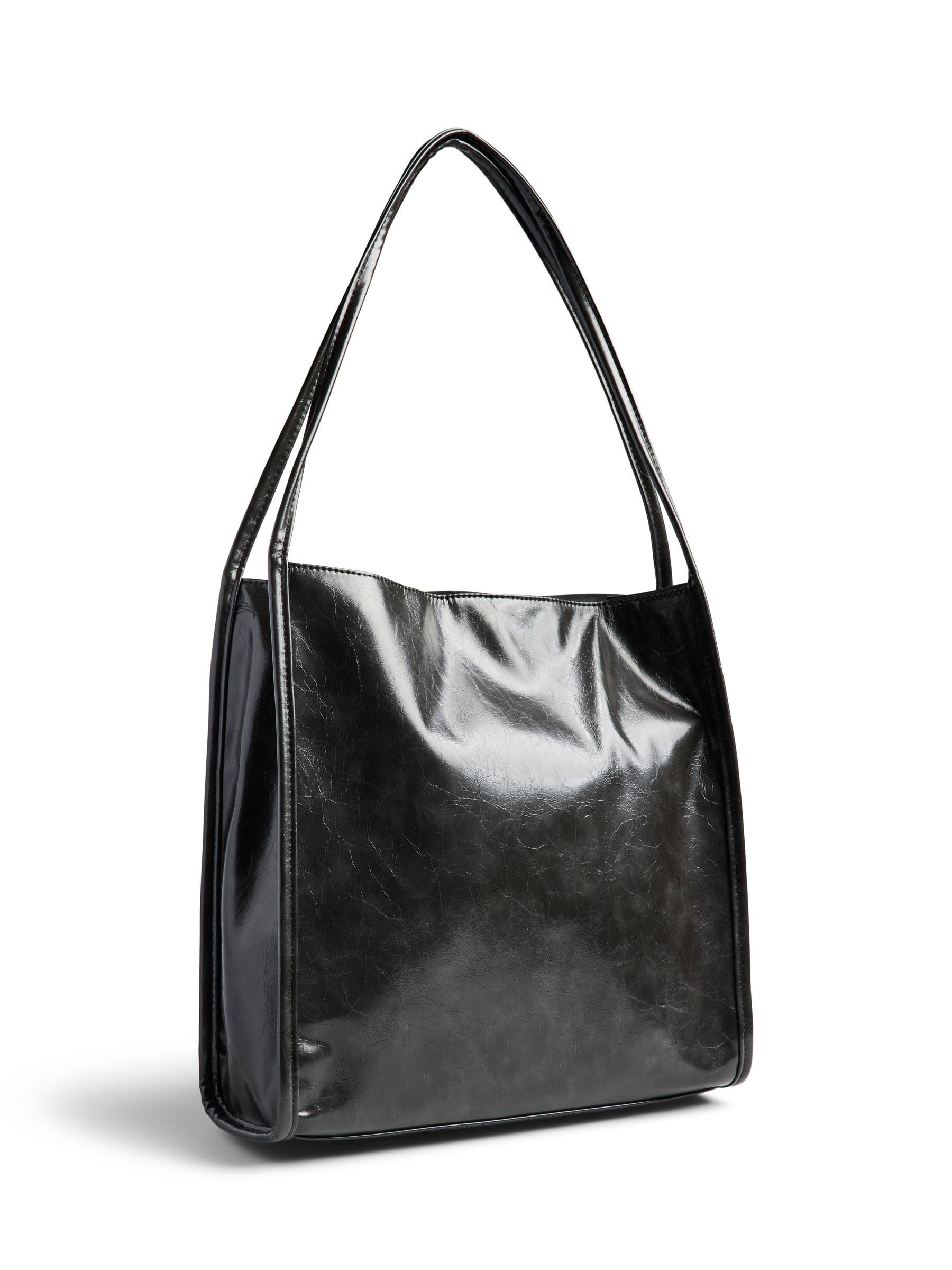 Pieces Pcmalou Patent Shopping Bag borsa spesa nero verniciata