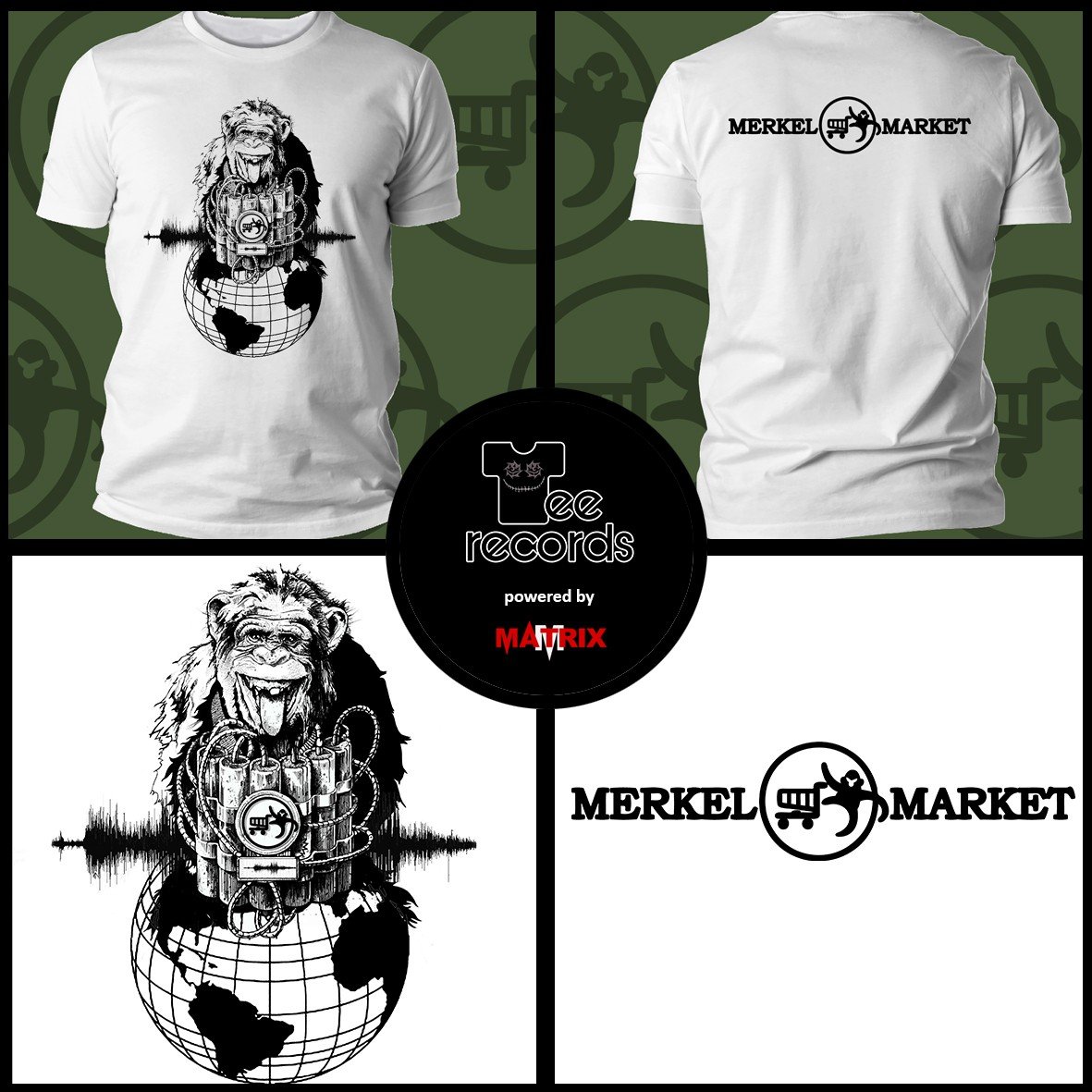 Matrix Music Store Merkel Market Monkey maglietta bianca cotone organico