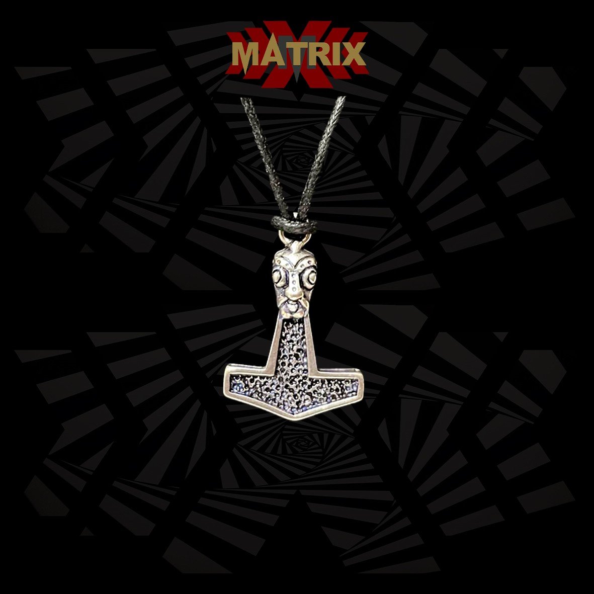 Matrix Music Store Thor Hammer Skull ciondolo zamak cordino