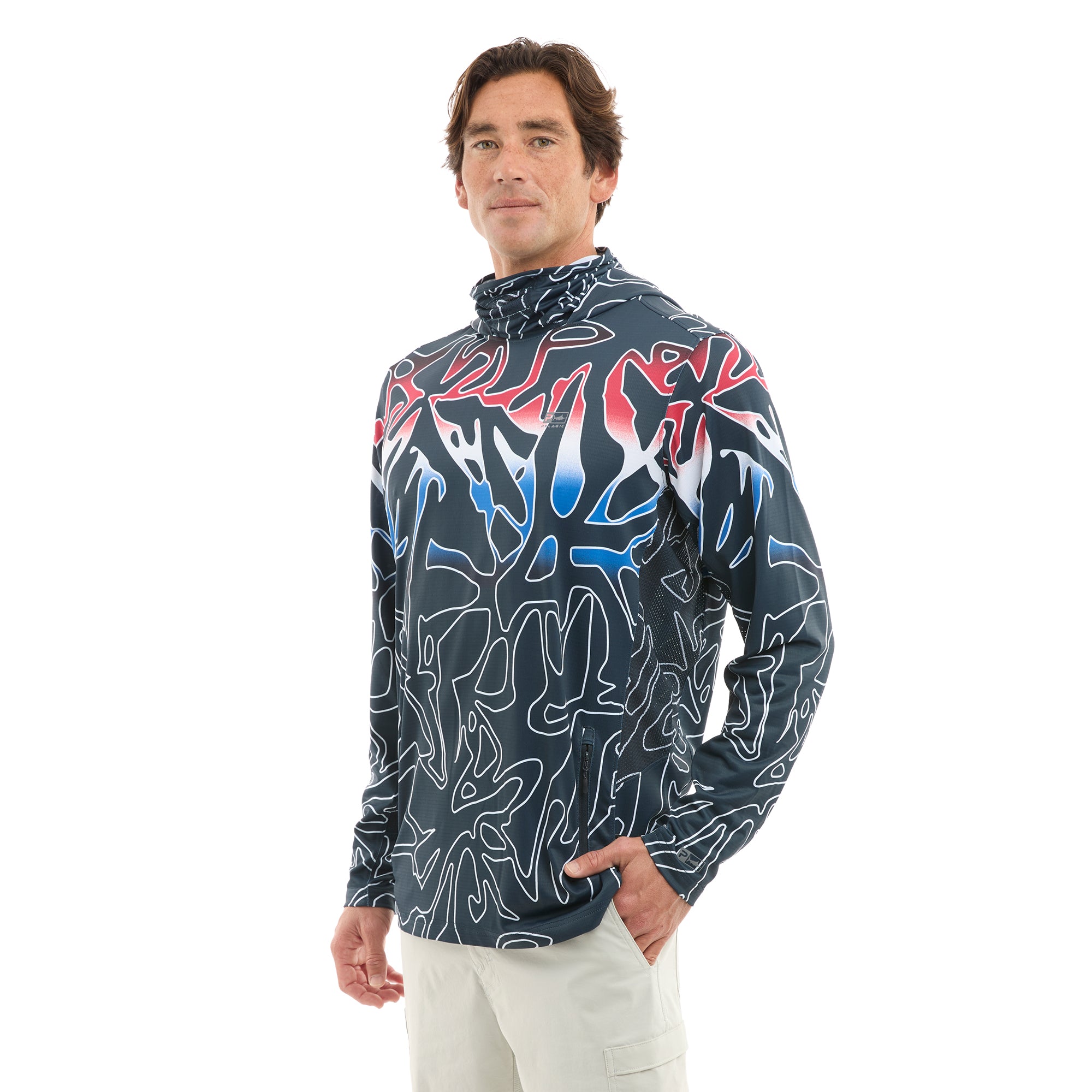 Pelagic Exo-Tech felpa uomo red white blue UPF 50+