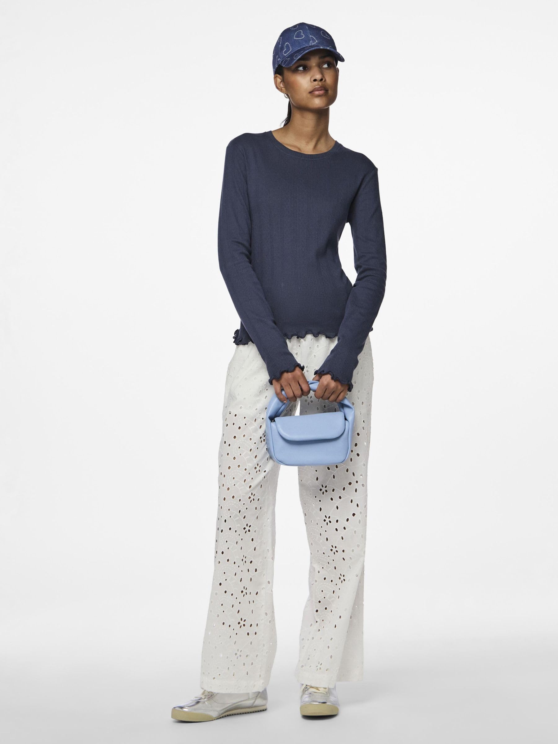 Pieces Pcmarie maglia donna maniche lunghe pointelle