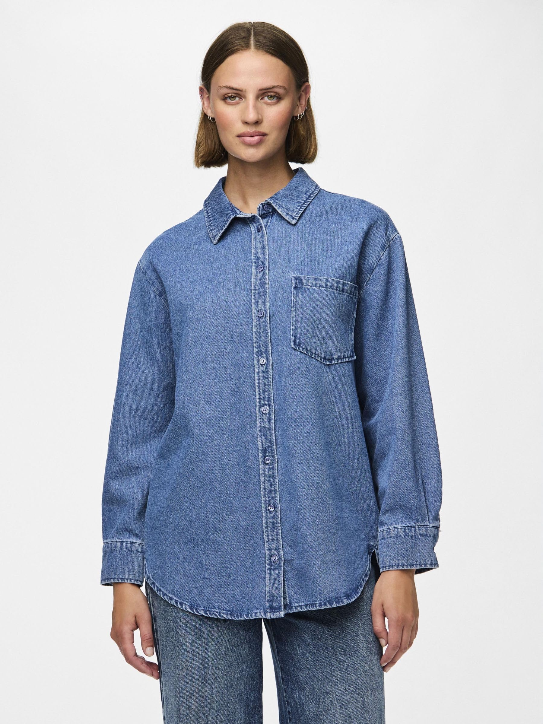 PIECES Pcmaisie Denim Shirt camicia jeans manica lunga