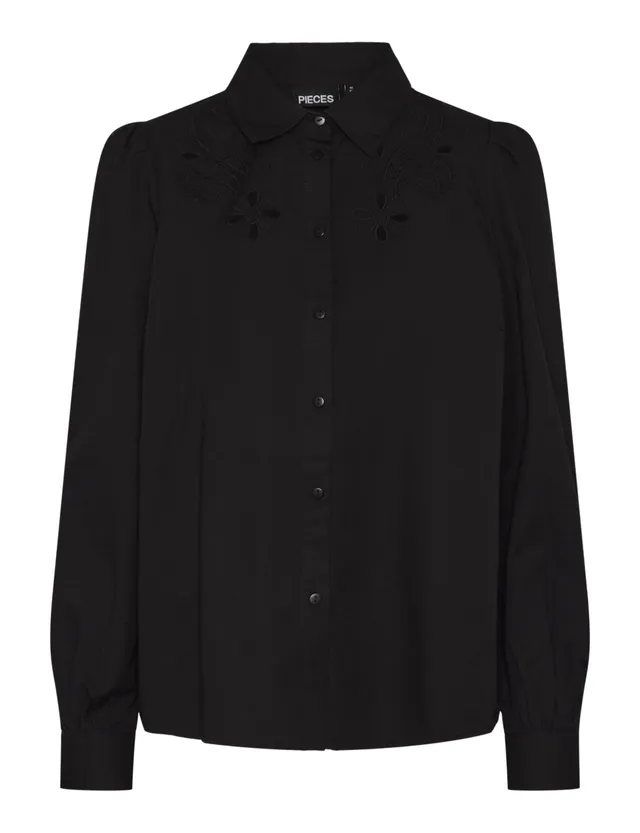 Pieces Pcnuda LS Embroidery Shirt camicia donna XS ricamata