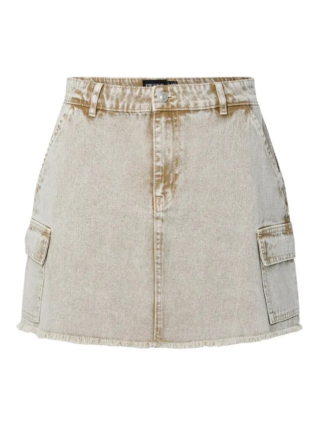 Pieces Pcfay MW Cargo Minigonna Denim Donna S