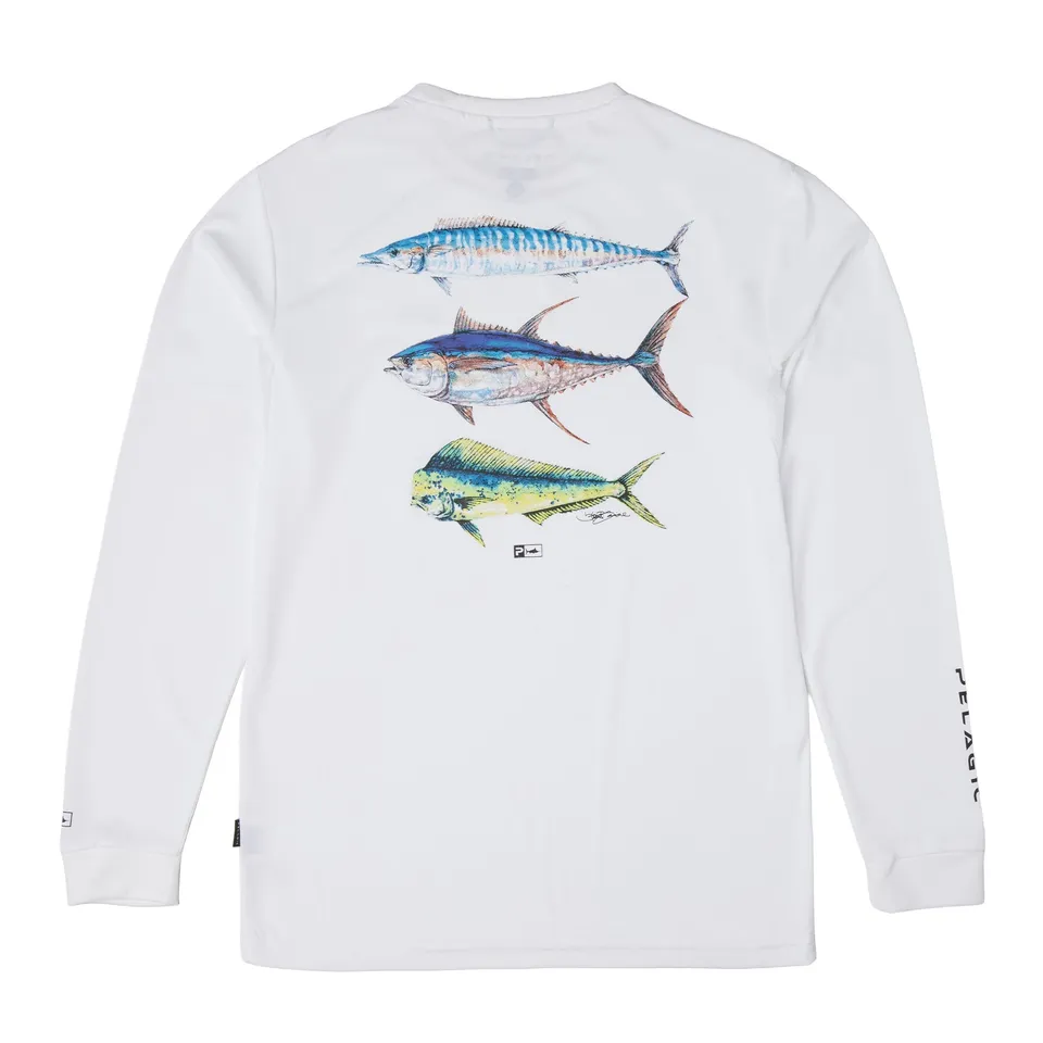 Pelagic Aquatek Goione Three Peat maglia bimbo bianca UPF 50+