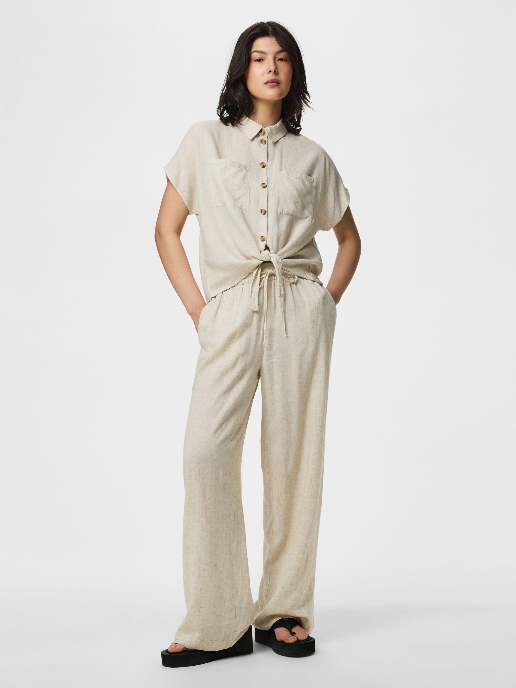 Pieces Pcpia Wide-Leg pantaloni donna larghi in cotone