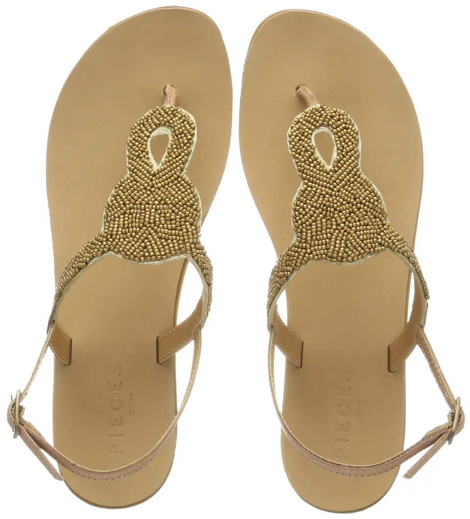 Pieces Pscarmen Leather Sandal donna beige pelle 40