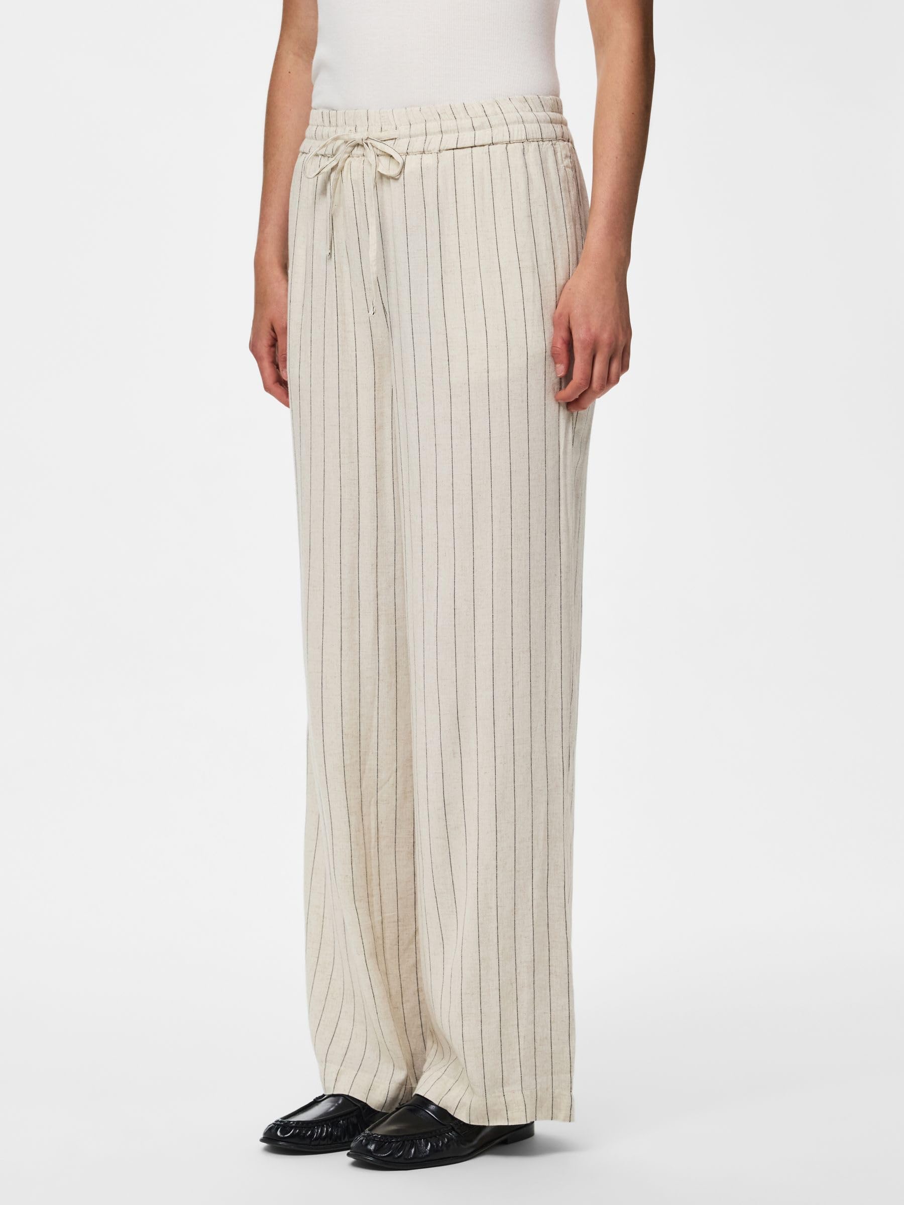 Pieces Pcpia Wide-Leg pantaloni donna larghi birch misto lino