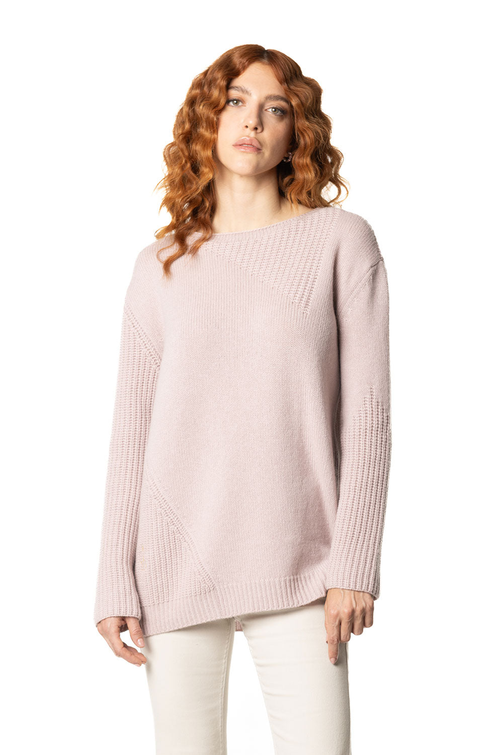 Vittoria Paci girocollo cashmere donna cipria asimmetrico