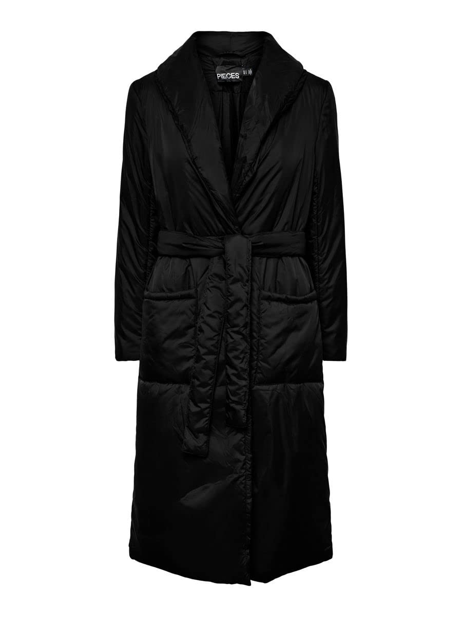 PIECES Pcaria LS Tie Belt Jacket cappotto nero XL con cintura