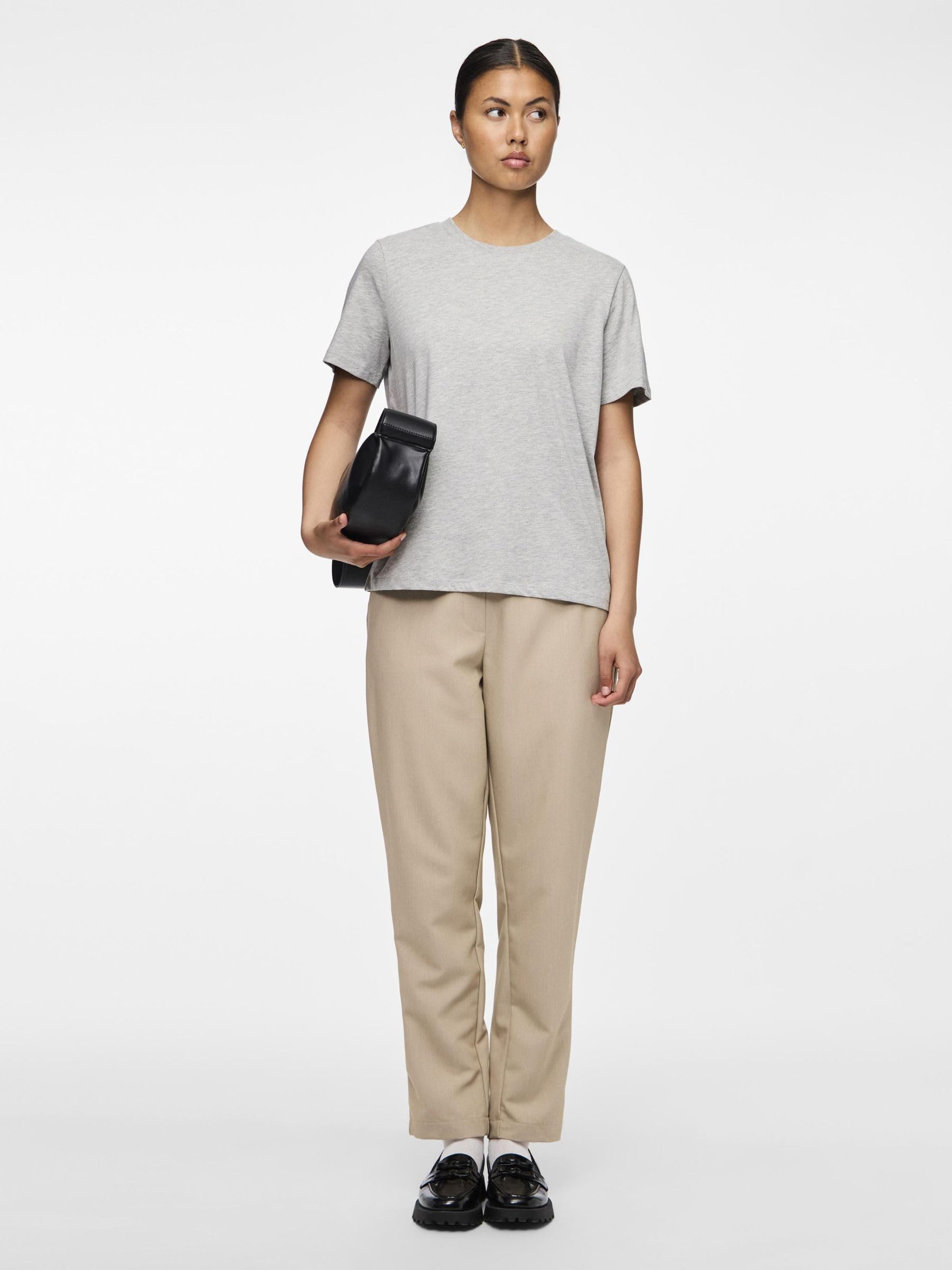 Pieces PcRia t-shirt grigio melange cotone