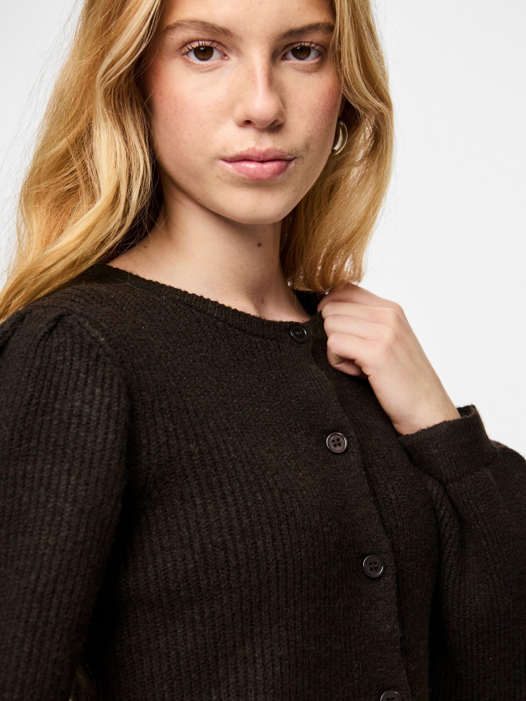 Pieces Pcsilly LS Puff Knit cardigan donna Hot Fudge