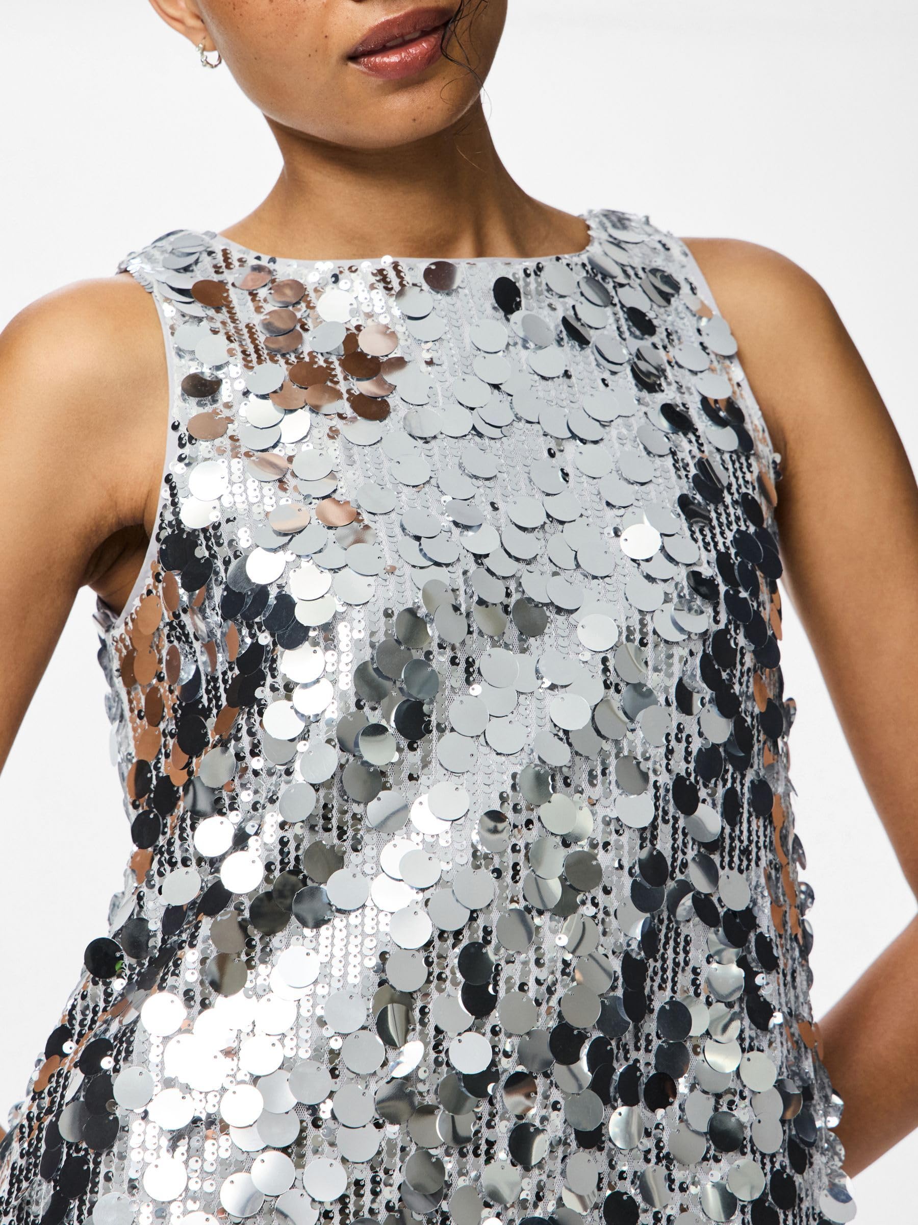 PIECES Pcmalou Sequin vestito paillettes argento S elegante
