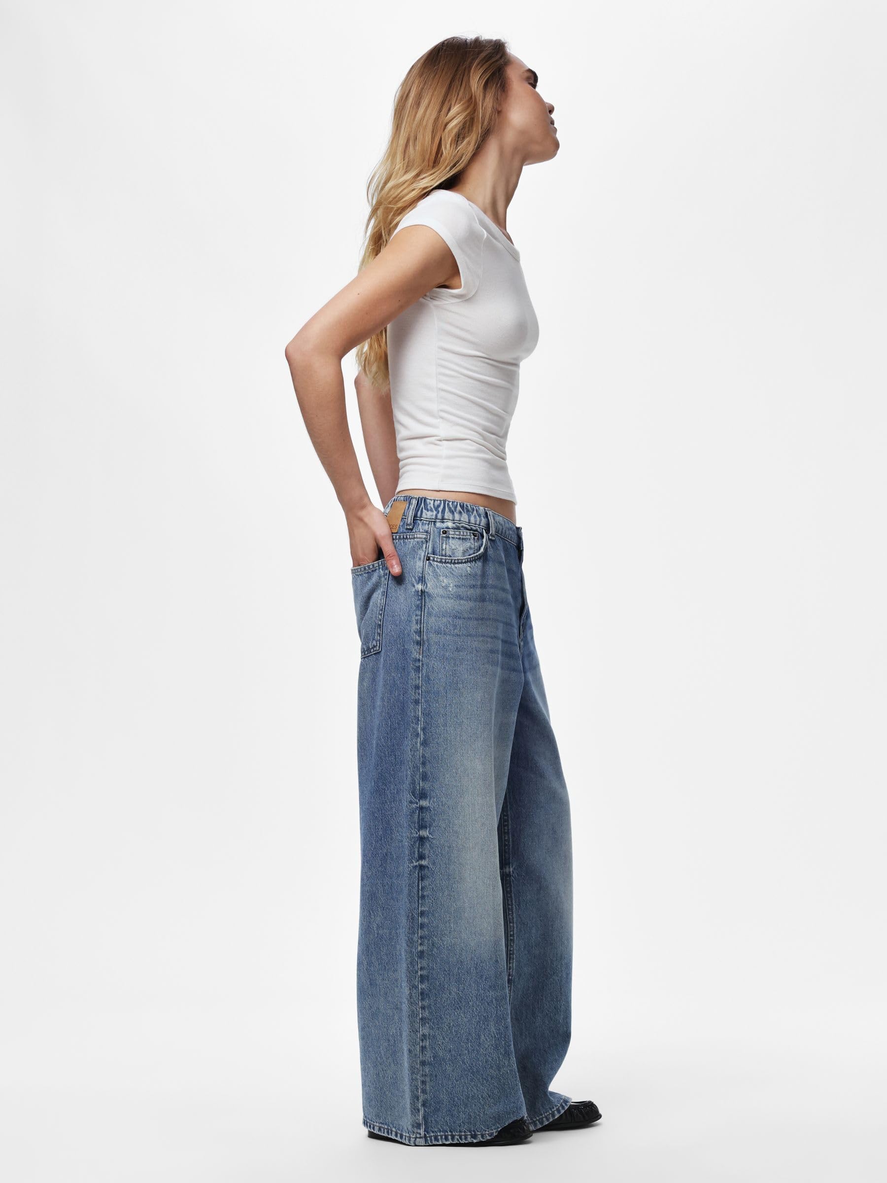 Pieces Pcsky MW Jeans larghi blu medio vita media