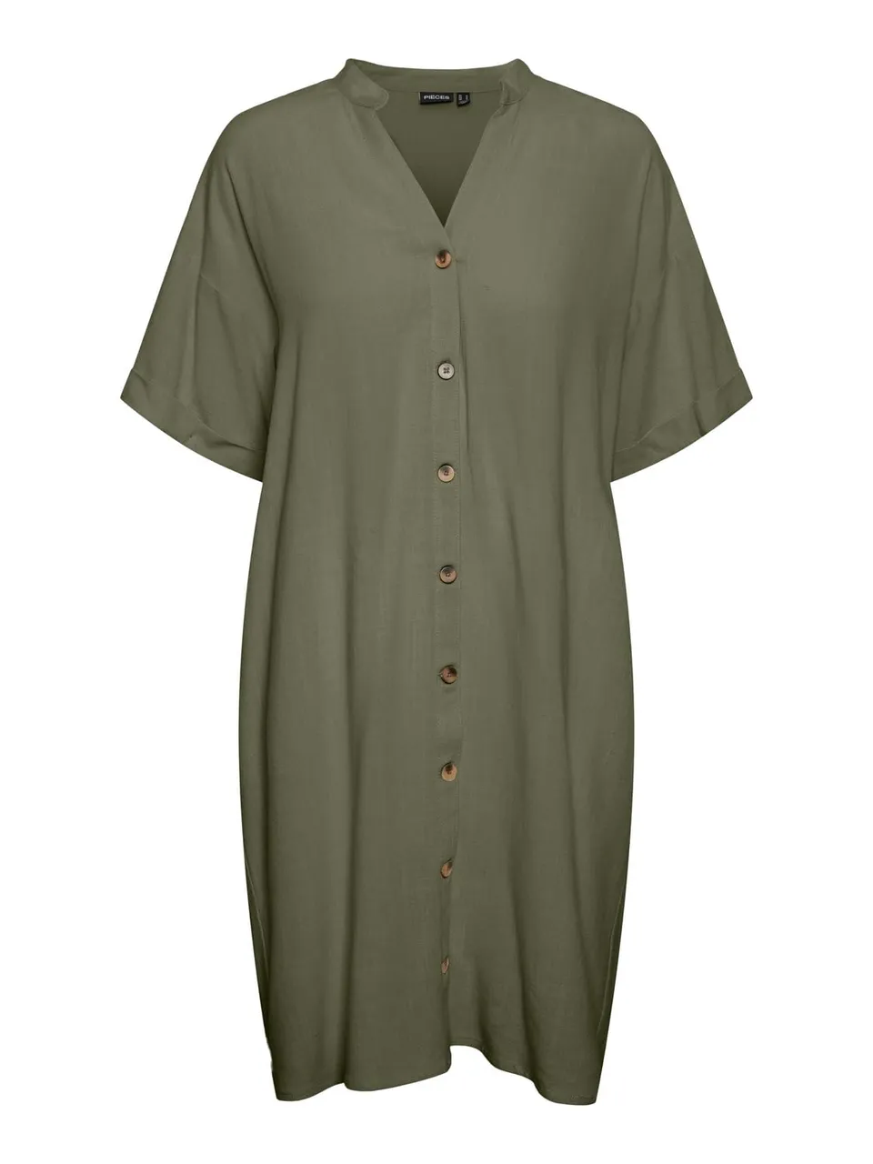 Pieces Pcvinsty SS Linen Shirt Dress vestito Deep Lichen Green