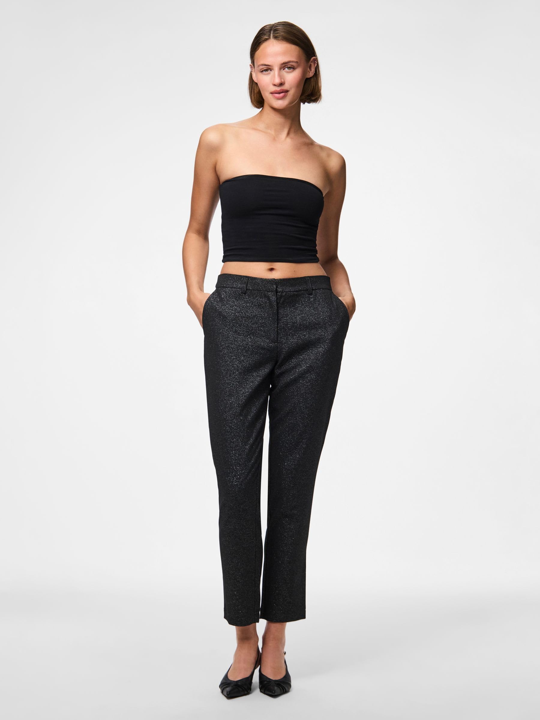 Pieces Pcbosella MW Pantaloni alla caviglia donna con glitter