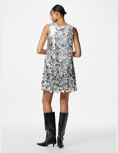 PIECES Pcmalou Sequin vestito paillettes argento XS elegante