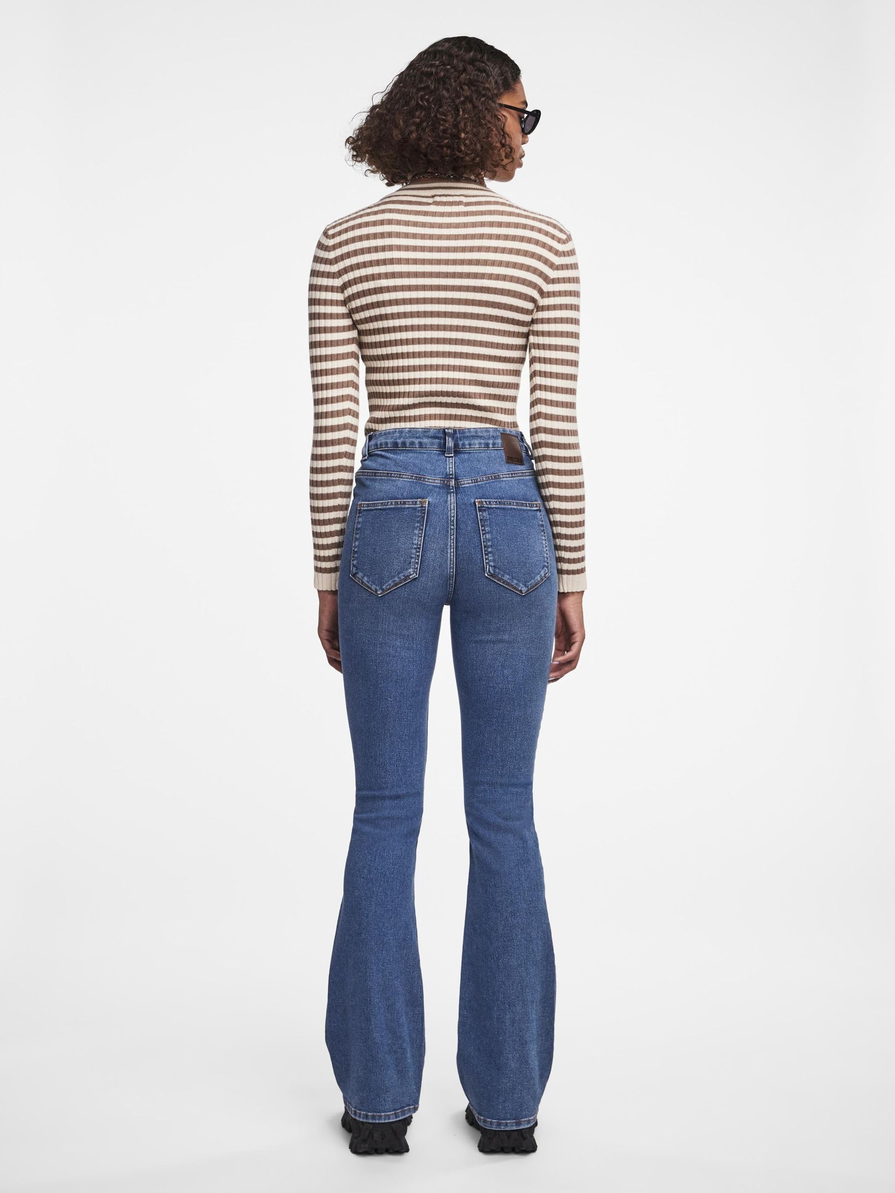 Pieces Pcpeggy Flared jeans donna vita alta denim