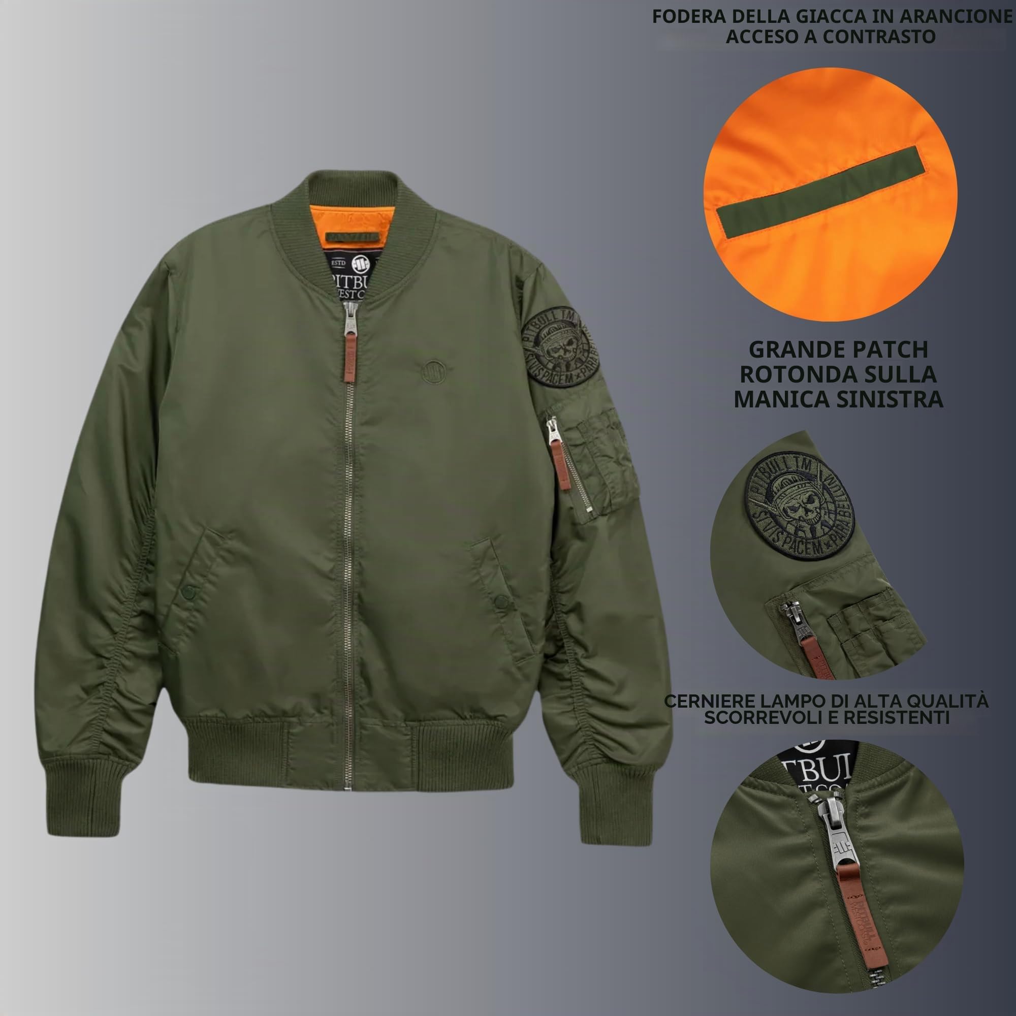 Pitbull Flyers Bomber giacca uomo nylon arancione