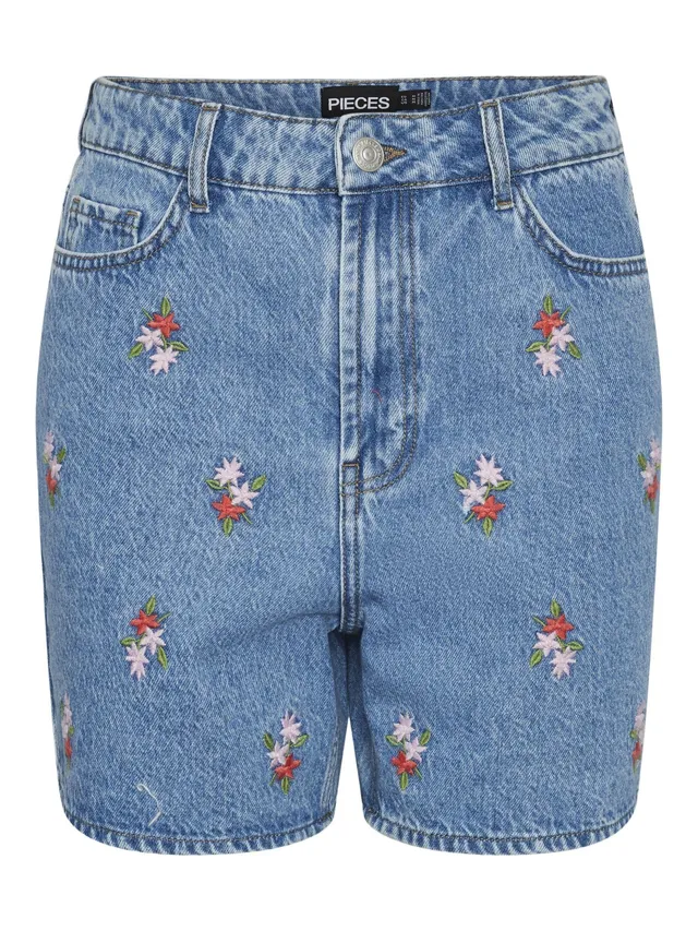 Pieces Pcsky HW Embroidery shorts jeans donna XS
